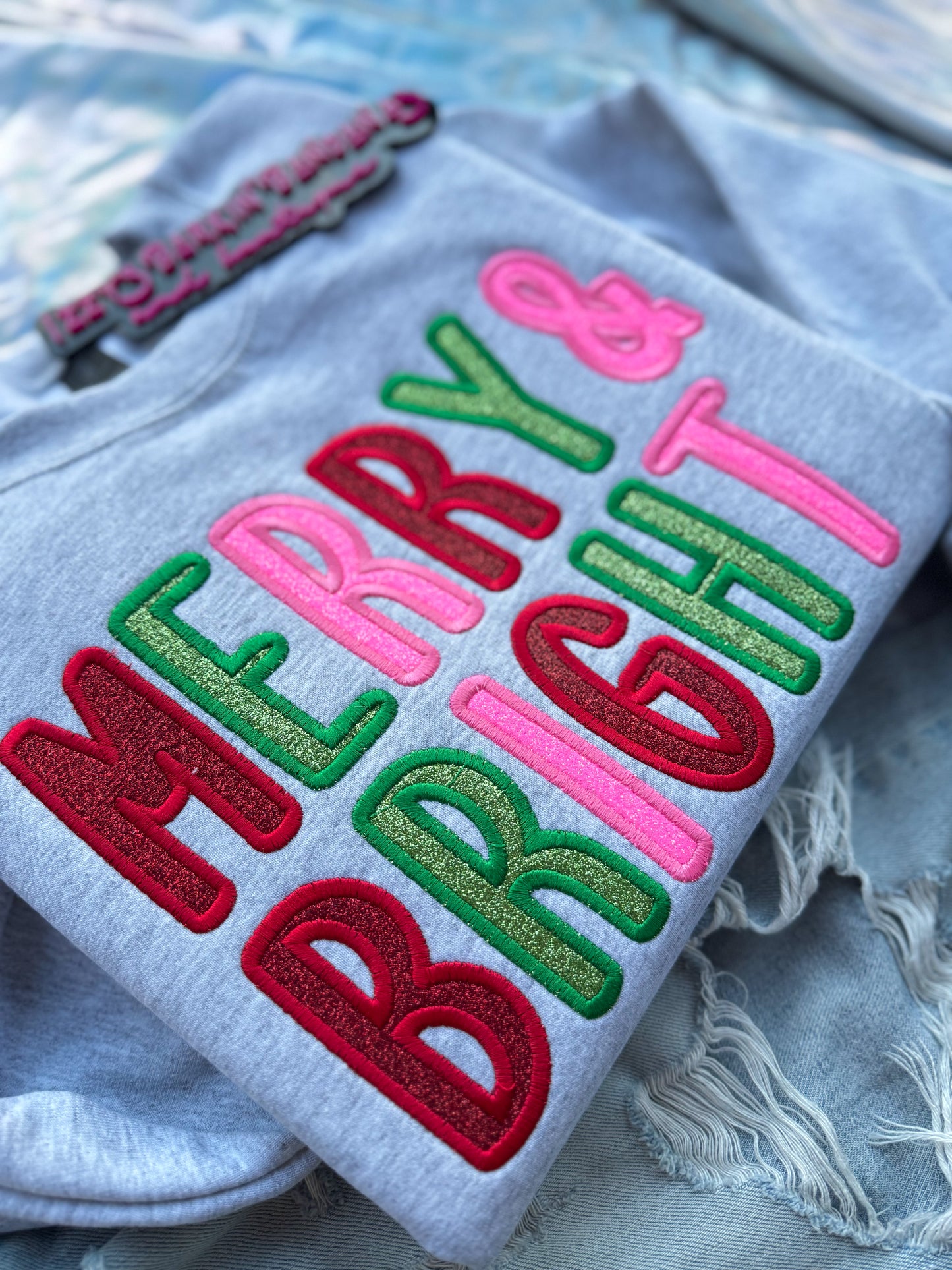 Merry & Bright Glitter Embroidered Crewneck