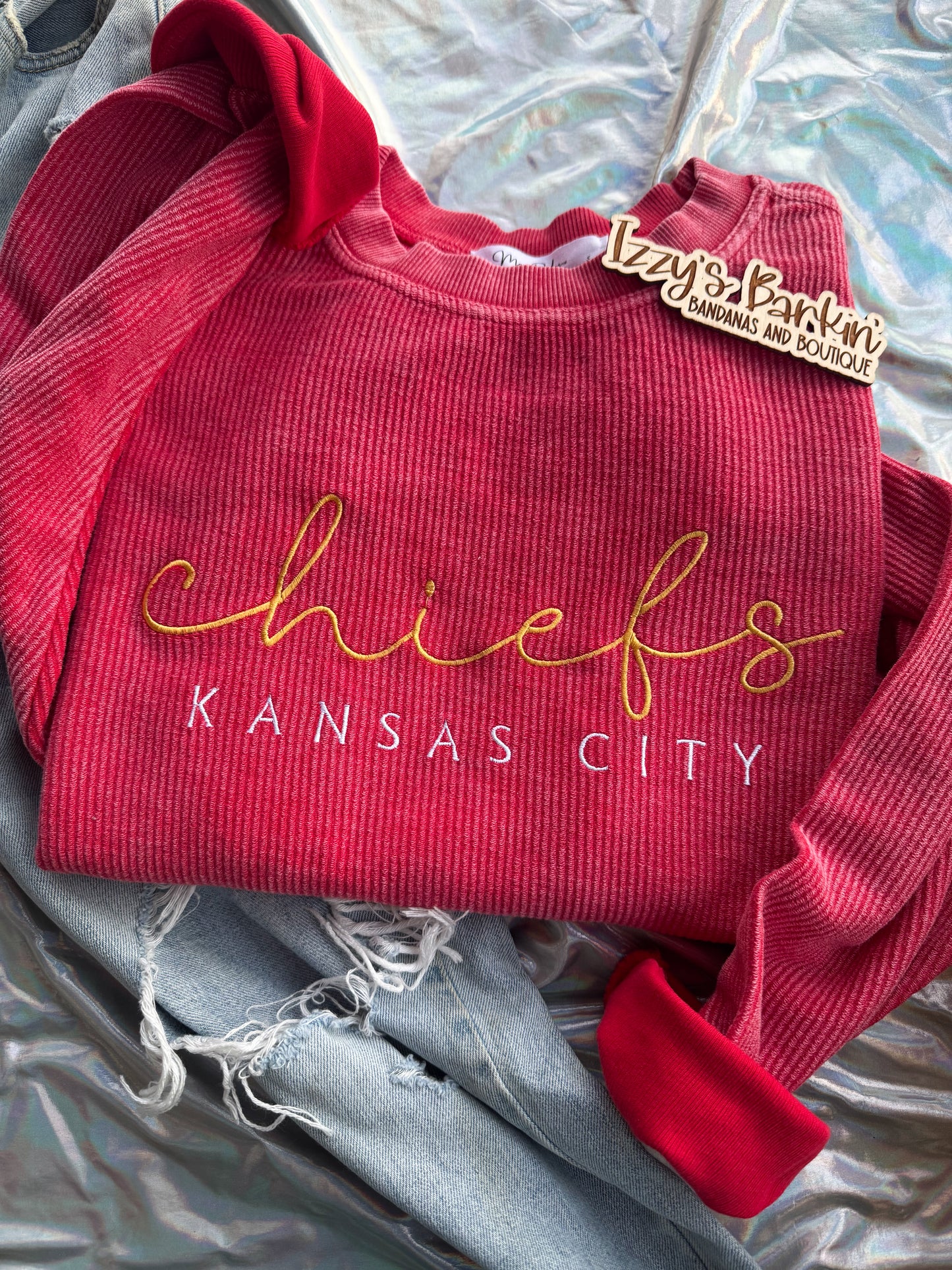 KC Embroidered Corded Crewneck