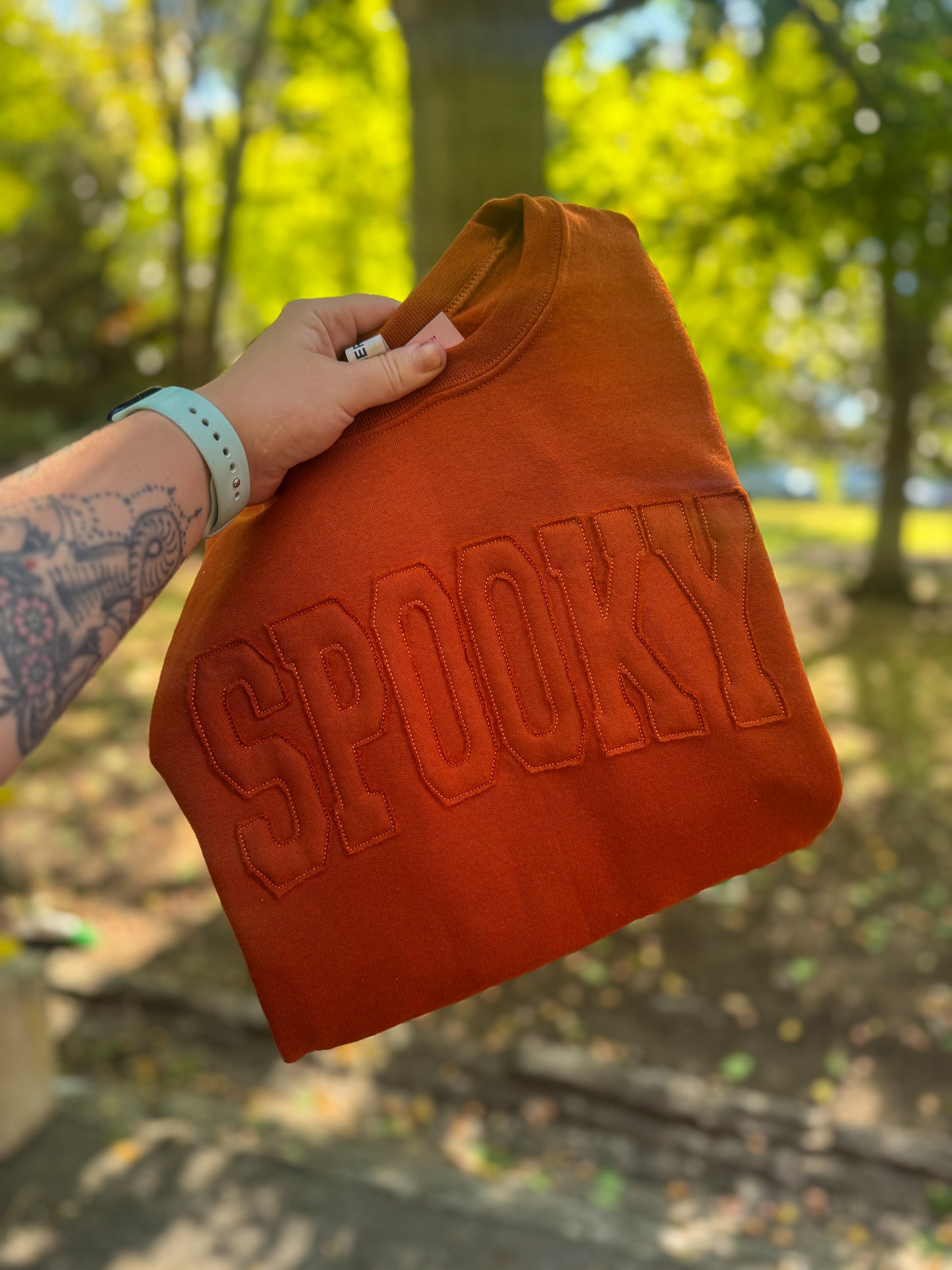 SPOOKY Raw Edge Appliqué Crewneck