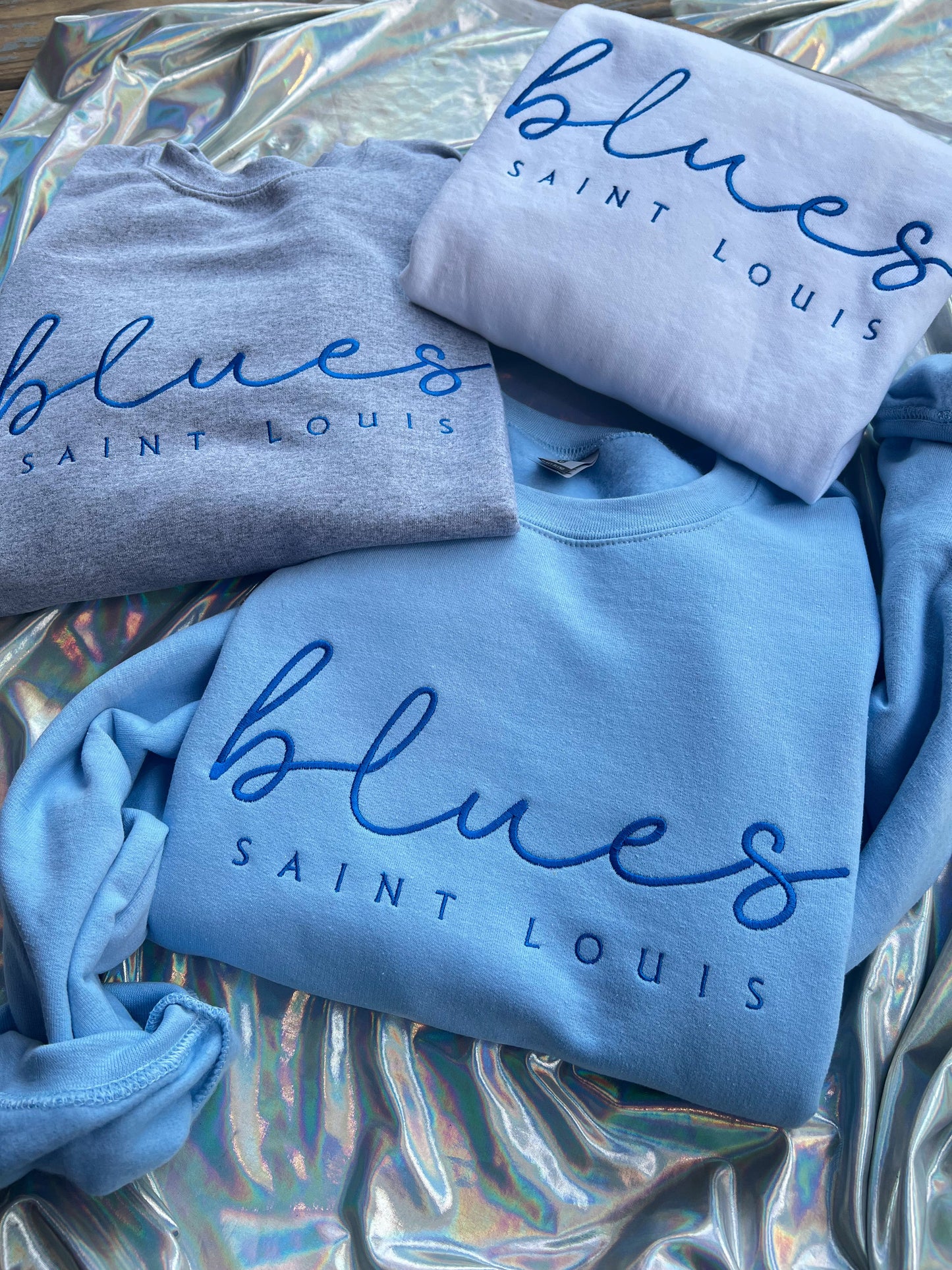 Cursive Blues Crewnecks