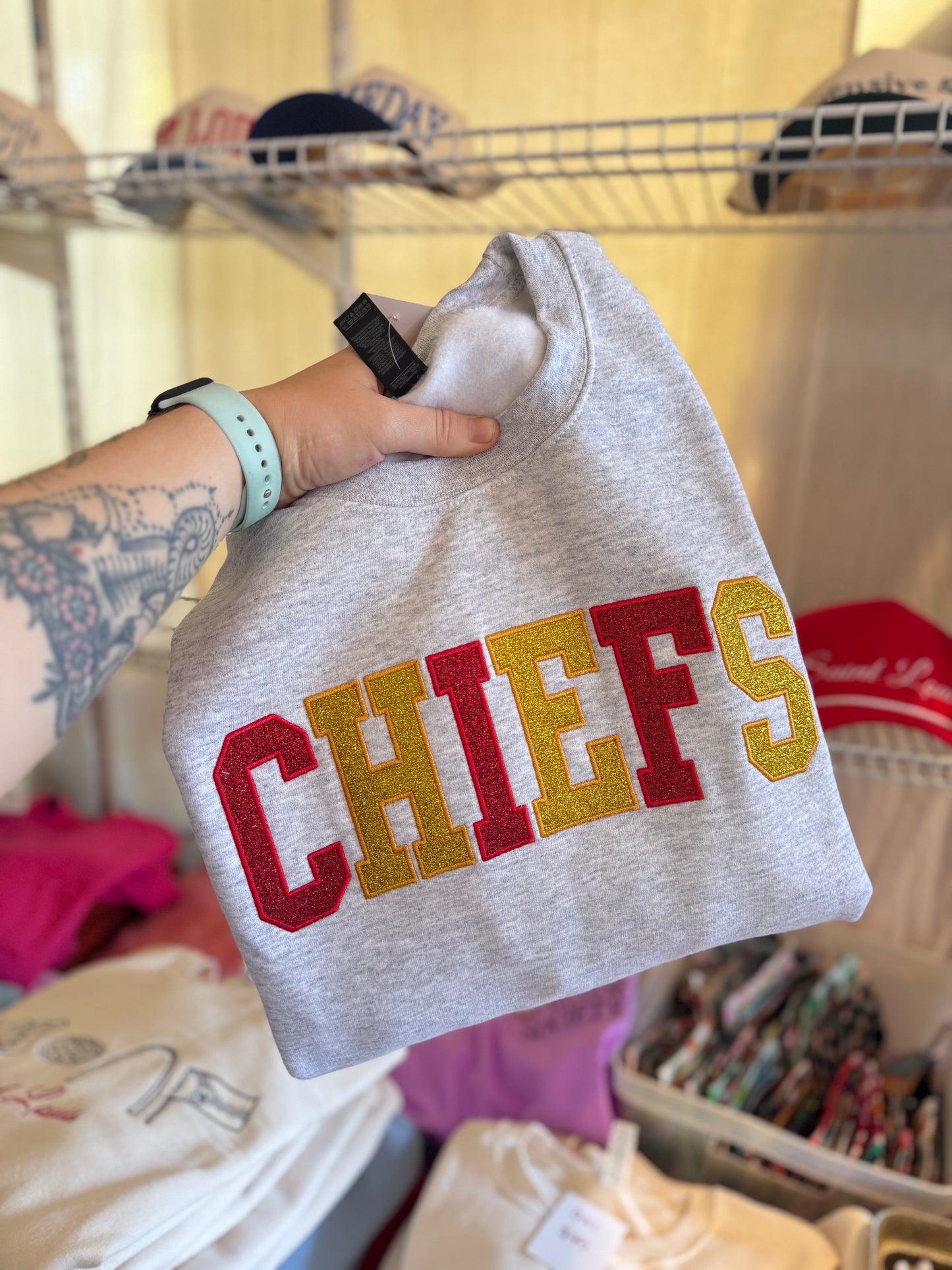 Glitter KC Football Crewneck