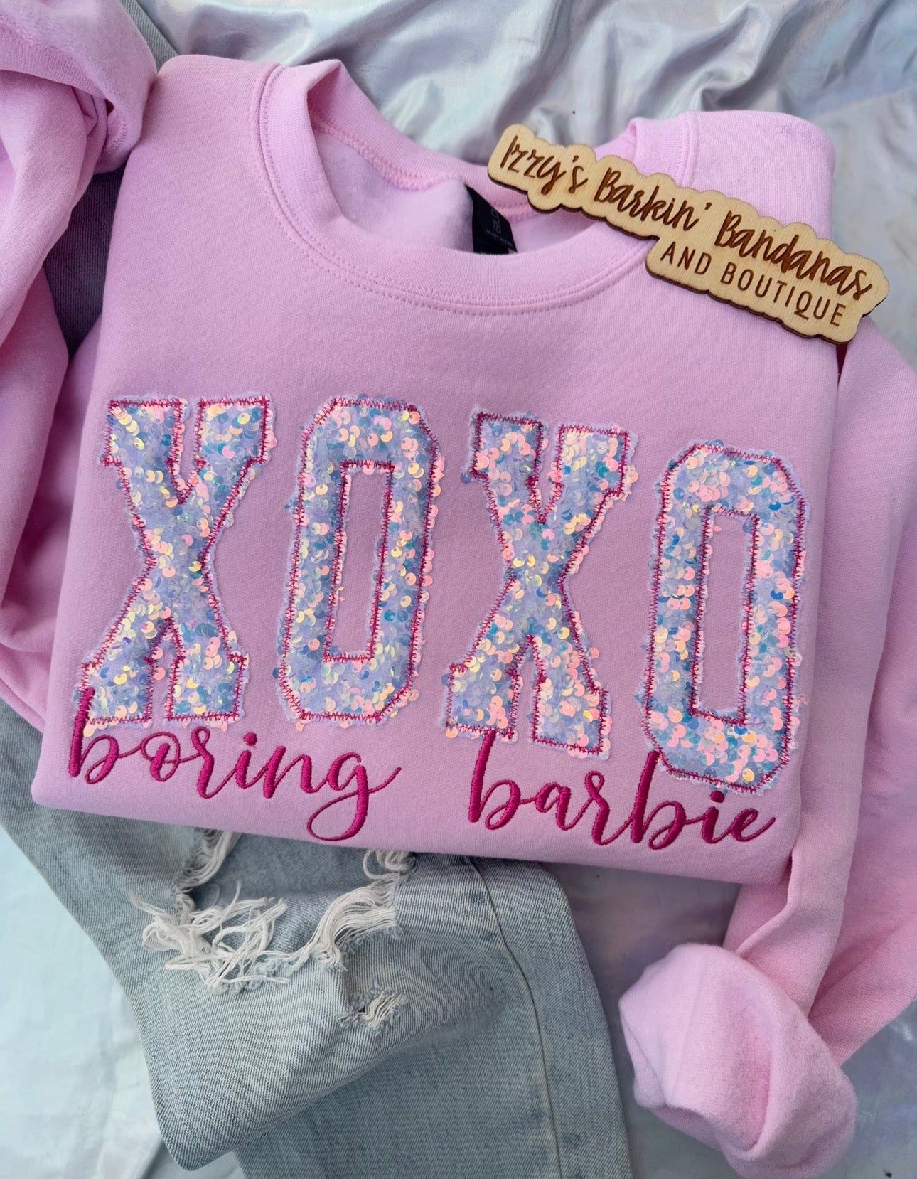 XOXO Boring Barb*e Sequin Crewneck