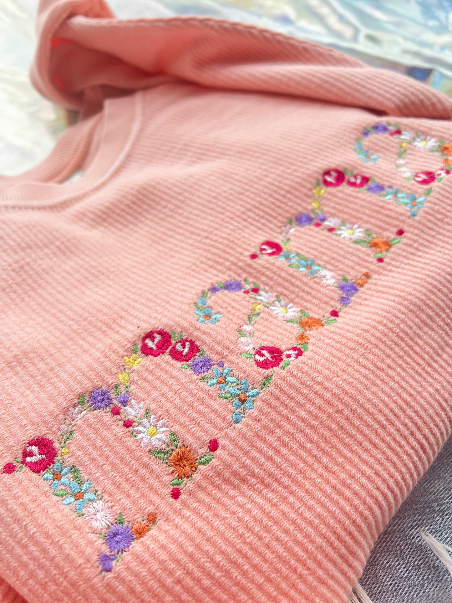 Floral mama Embroidered Corded Crewneck