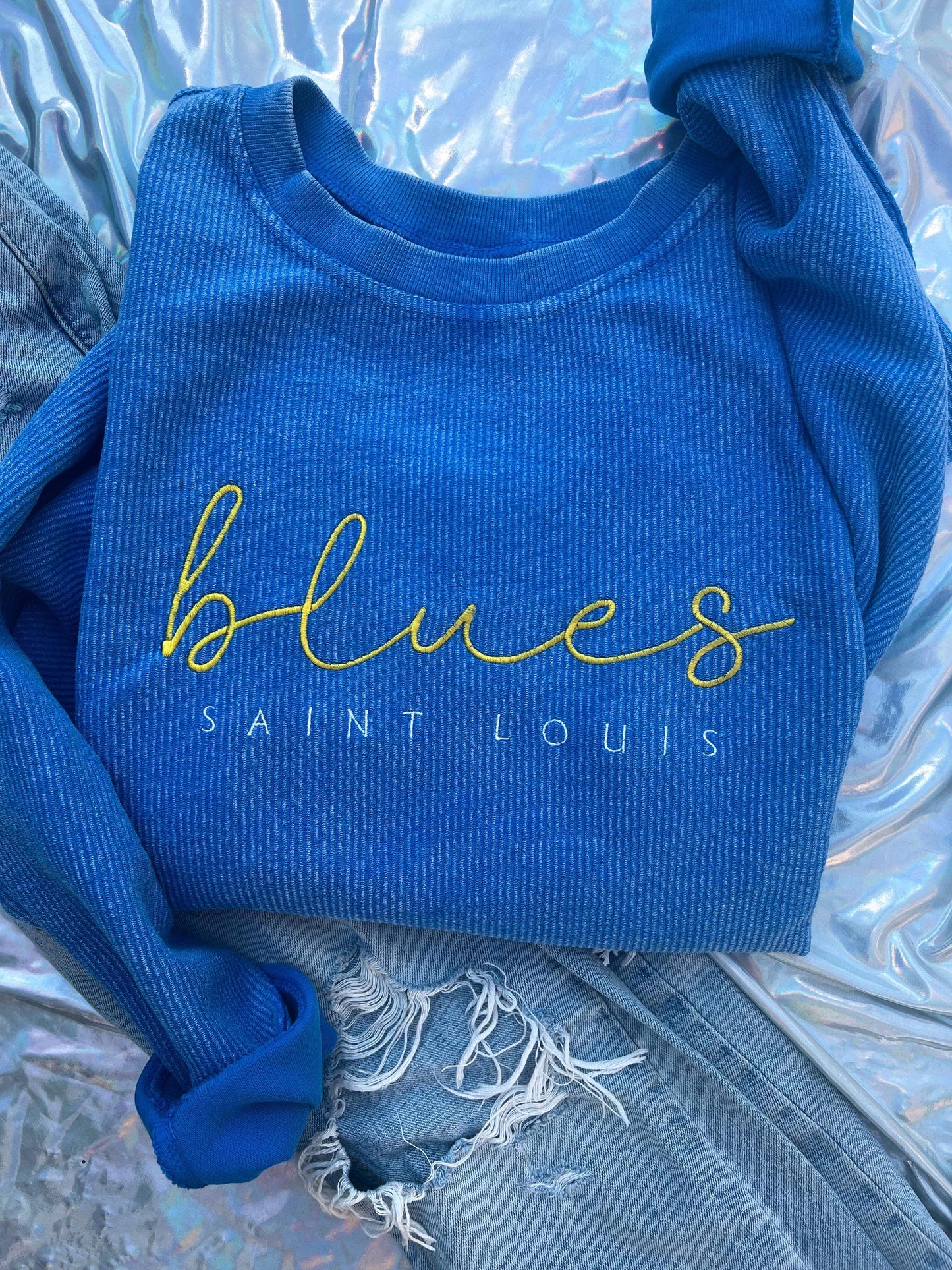 STL hockey Embroidered Corded Crewneck