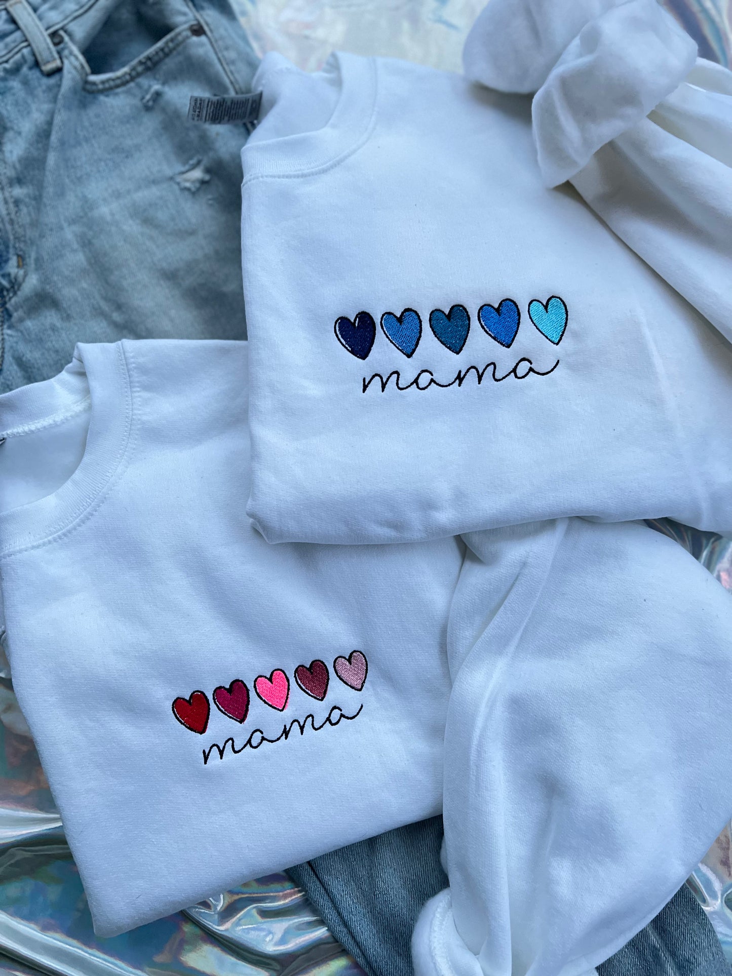 Blue Mama Embroidered Heart Sweatshirt