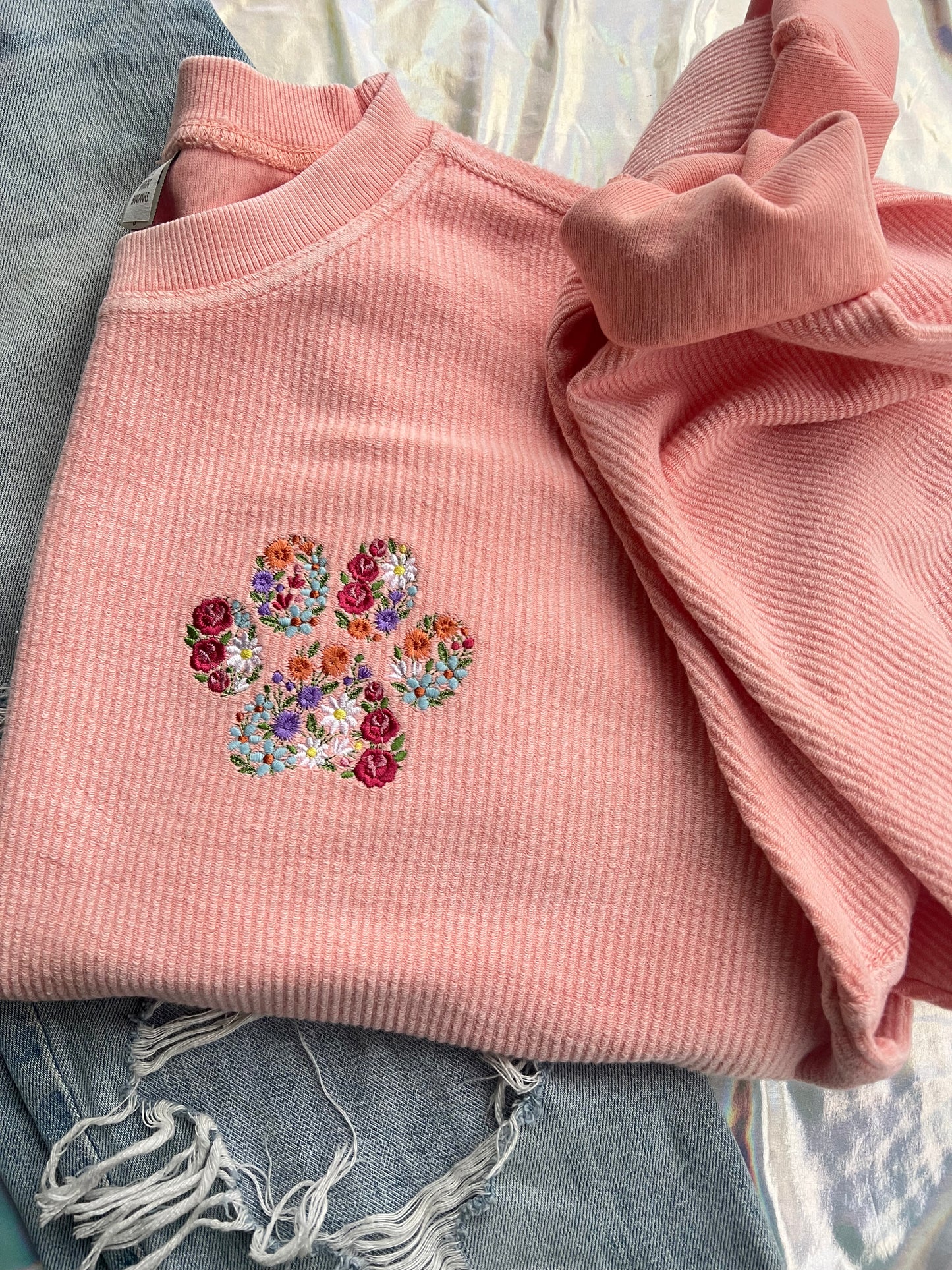 Floral Paw Print Corded Crewneck