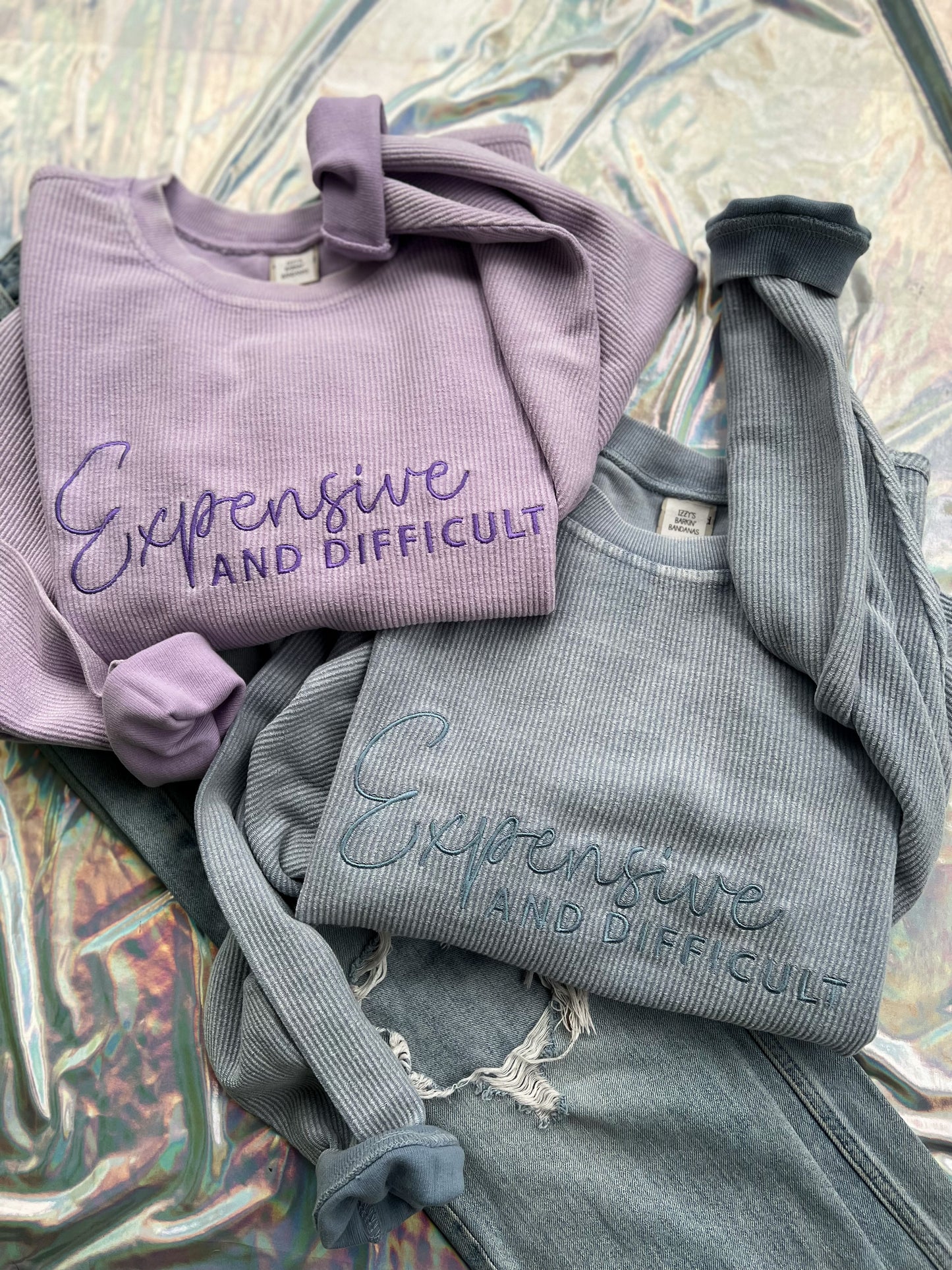 Expensive and Difficult Embroidered Corded Crewneck