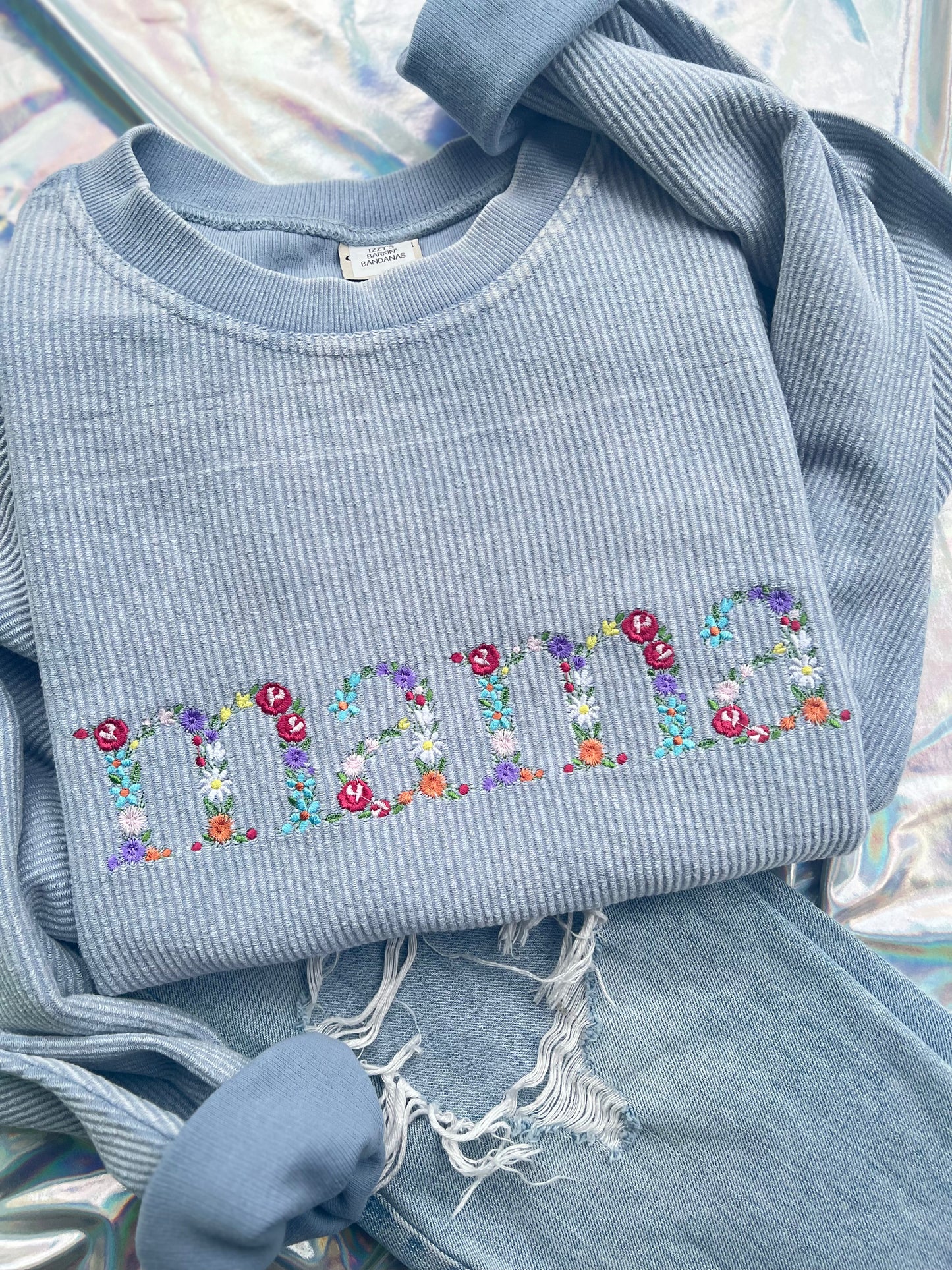Floral mama Embroidered Corded Crewneck