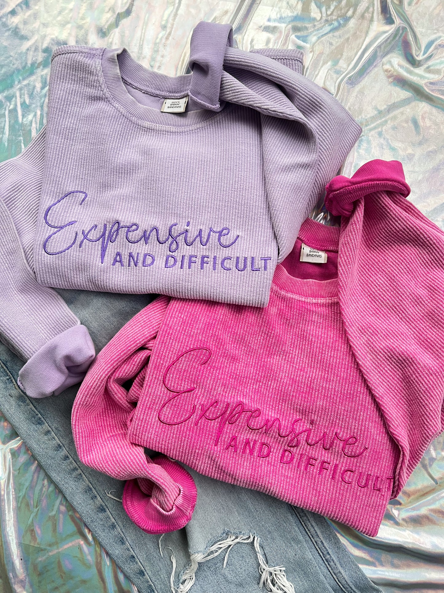Expensive and Difficult Embroidered Corded Crewneck