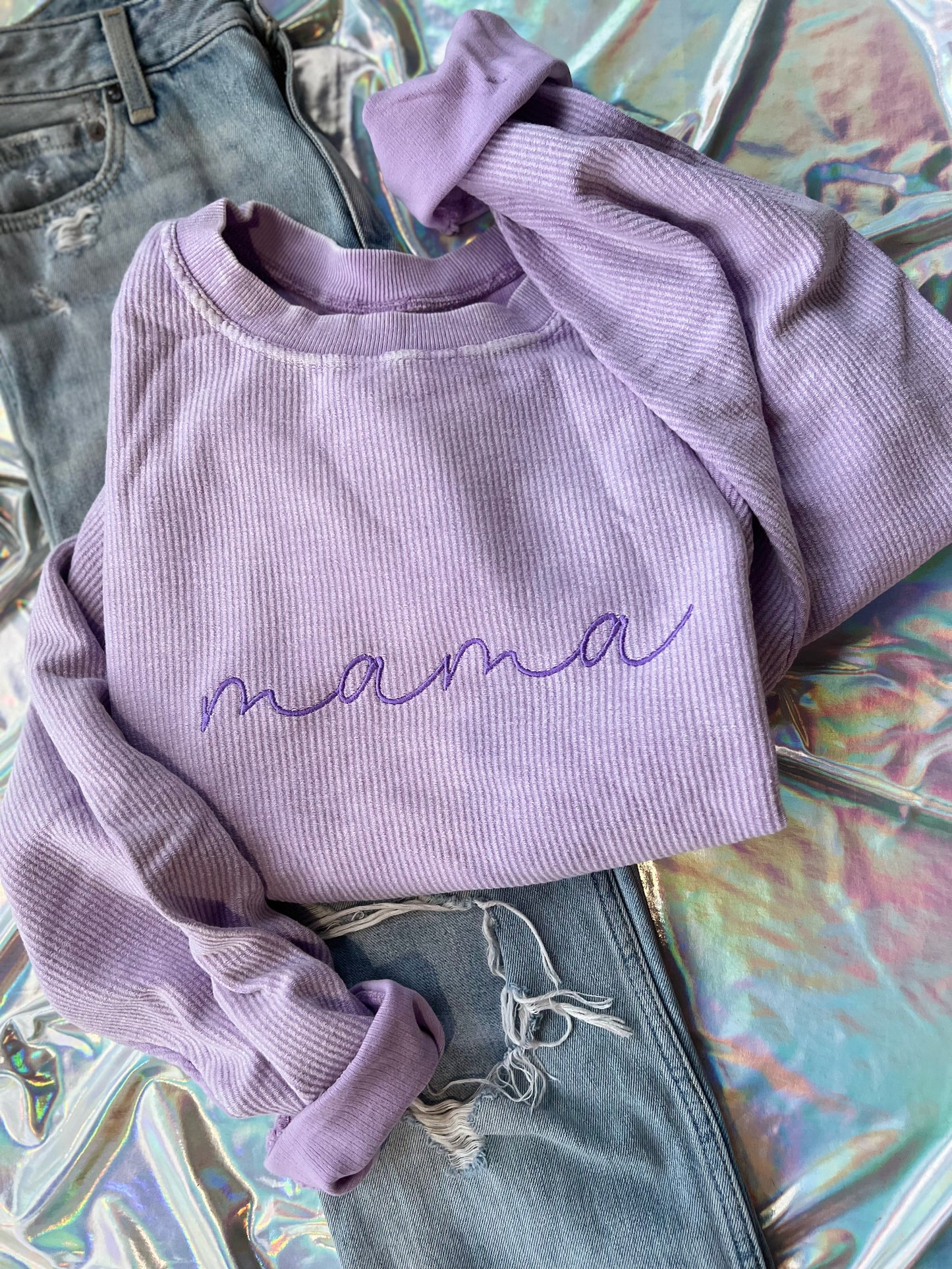 Embroidered MAMA Corded Crewneck