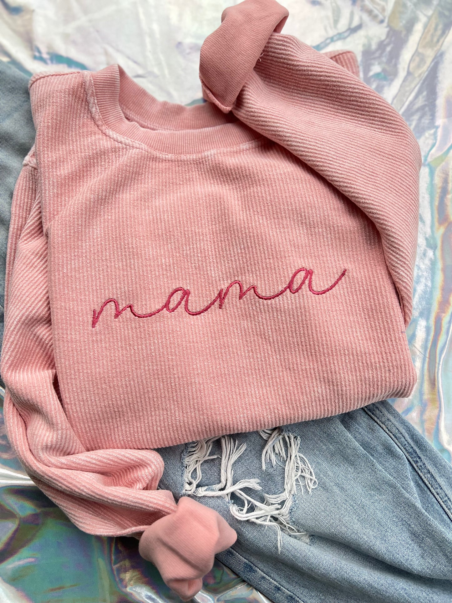 Embroidered MAMA Corded Crewneck
