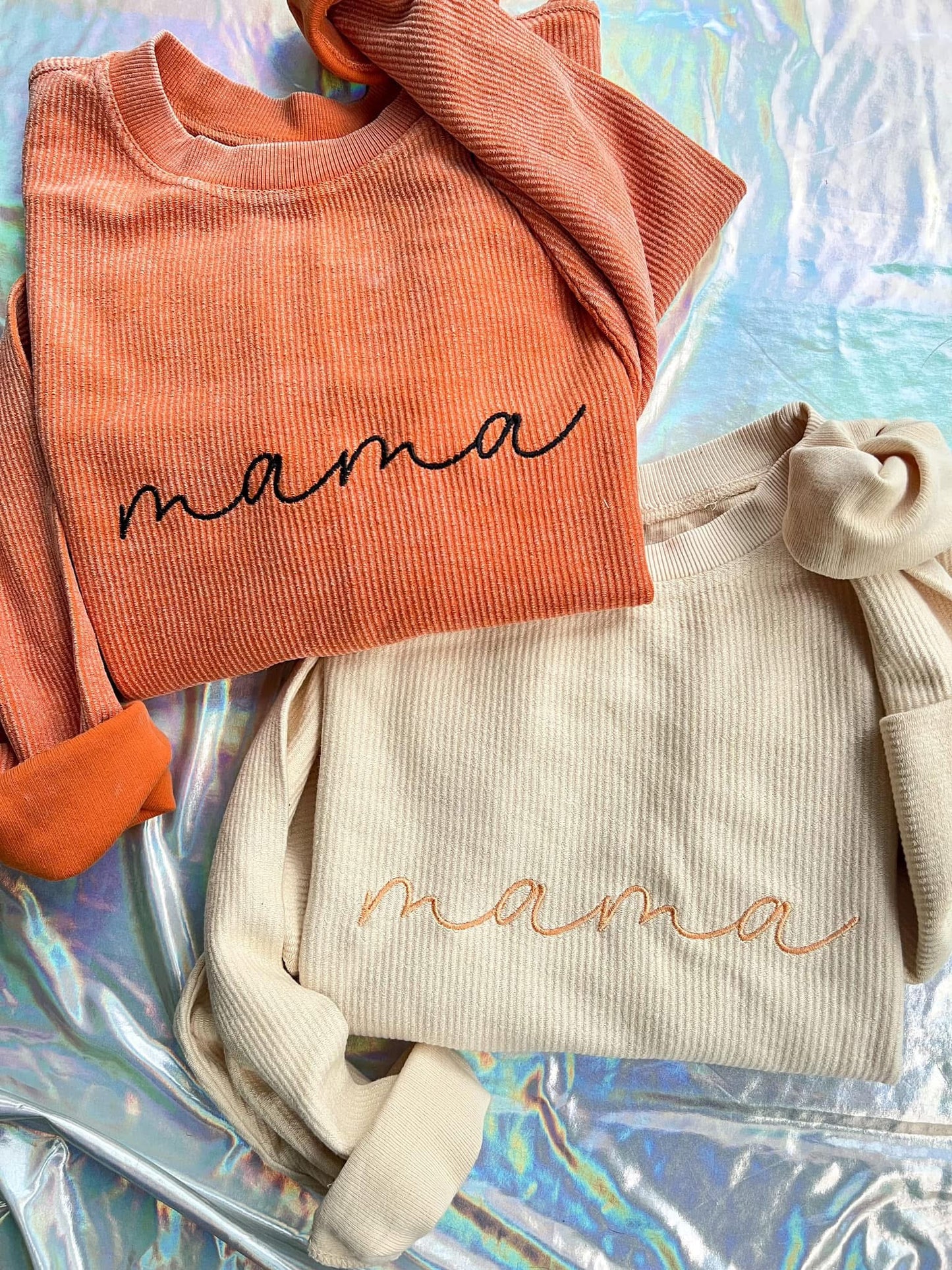 mama (customizable) Embroidered Corded Crewnecks (AVAILABLE FOR MOTHERS DAY)
