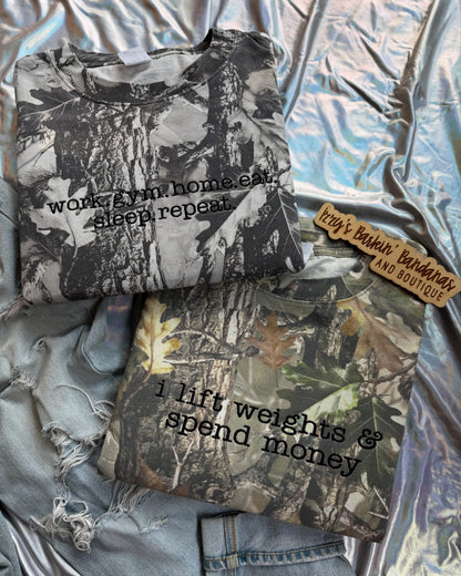 I lift weights & spend money Tee