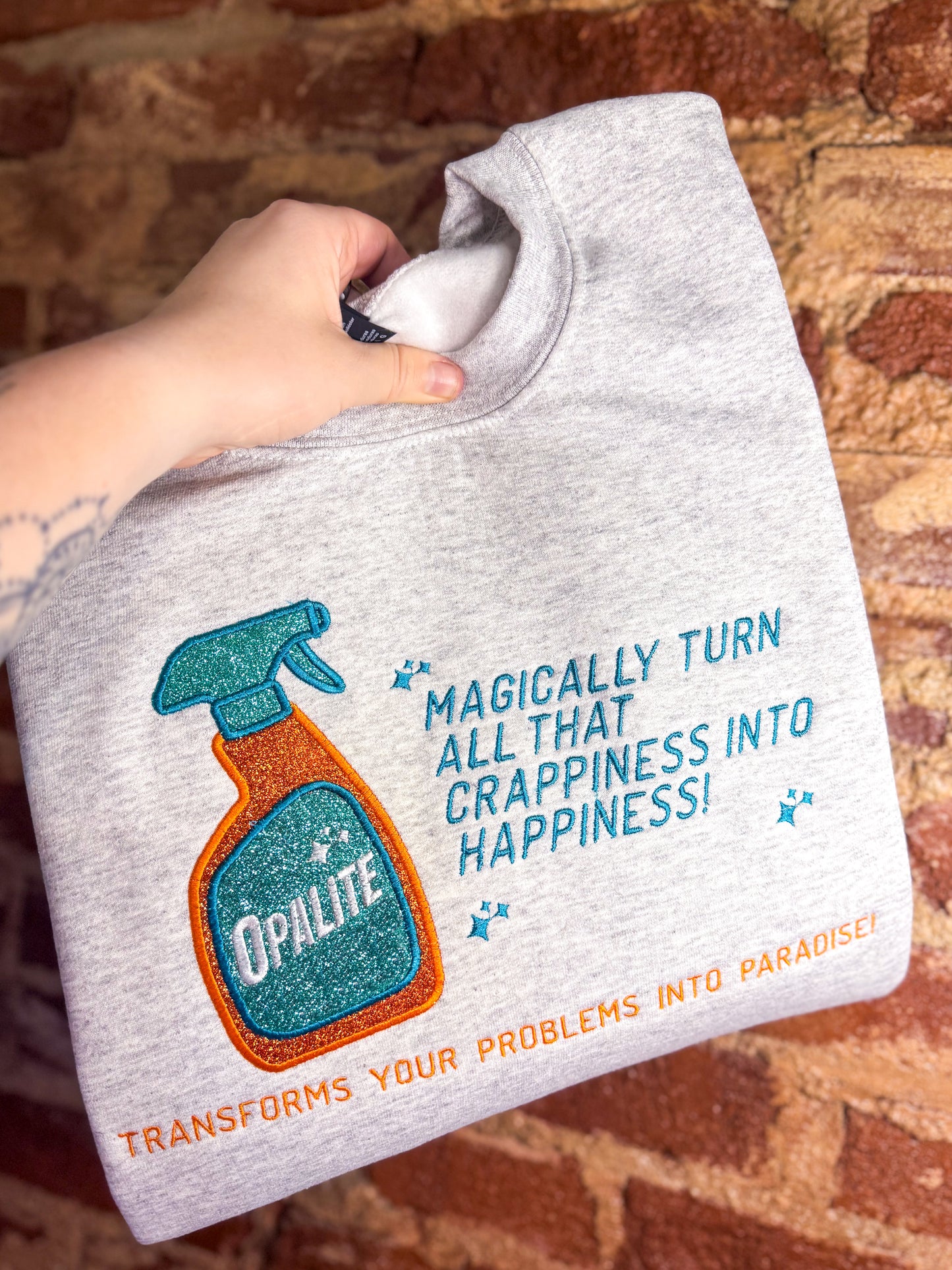 OPALITE Spray Bottle Glitter Crewneck