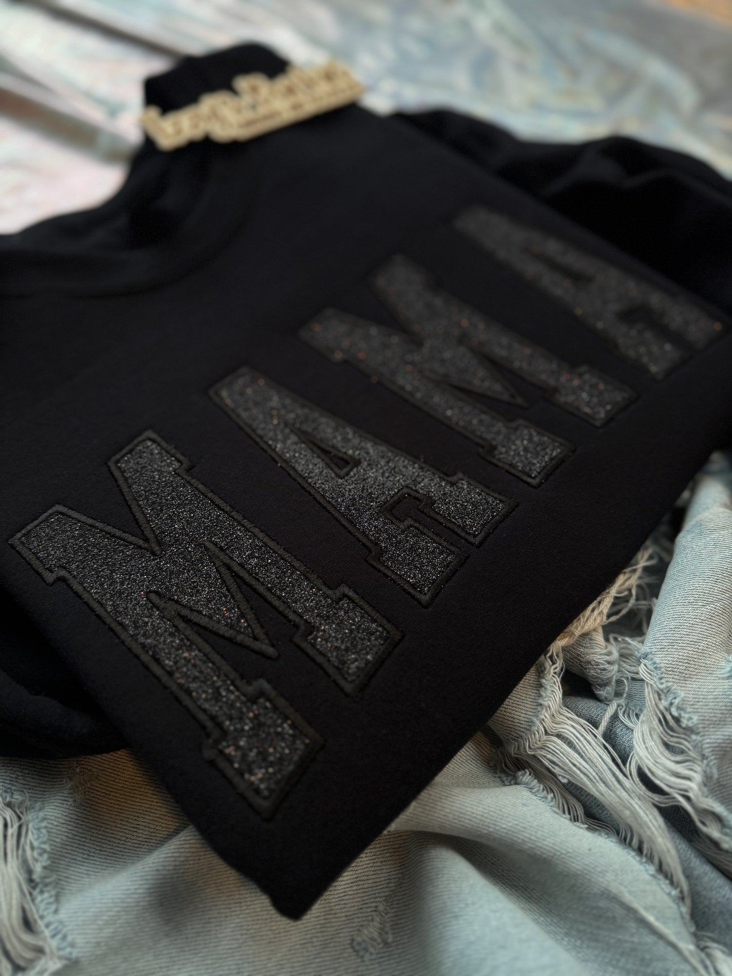 Black Glitter MAMA Crewneck