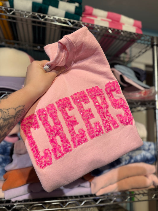 Light Pink Sequin CHEERS Crewneck