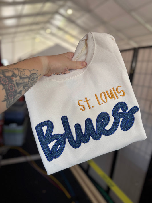 Dark Blue STL Hockey Glitter Crewneck