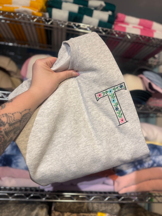 Floral T initial Crewneck