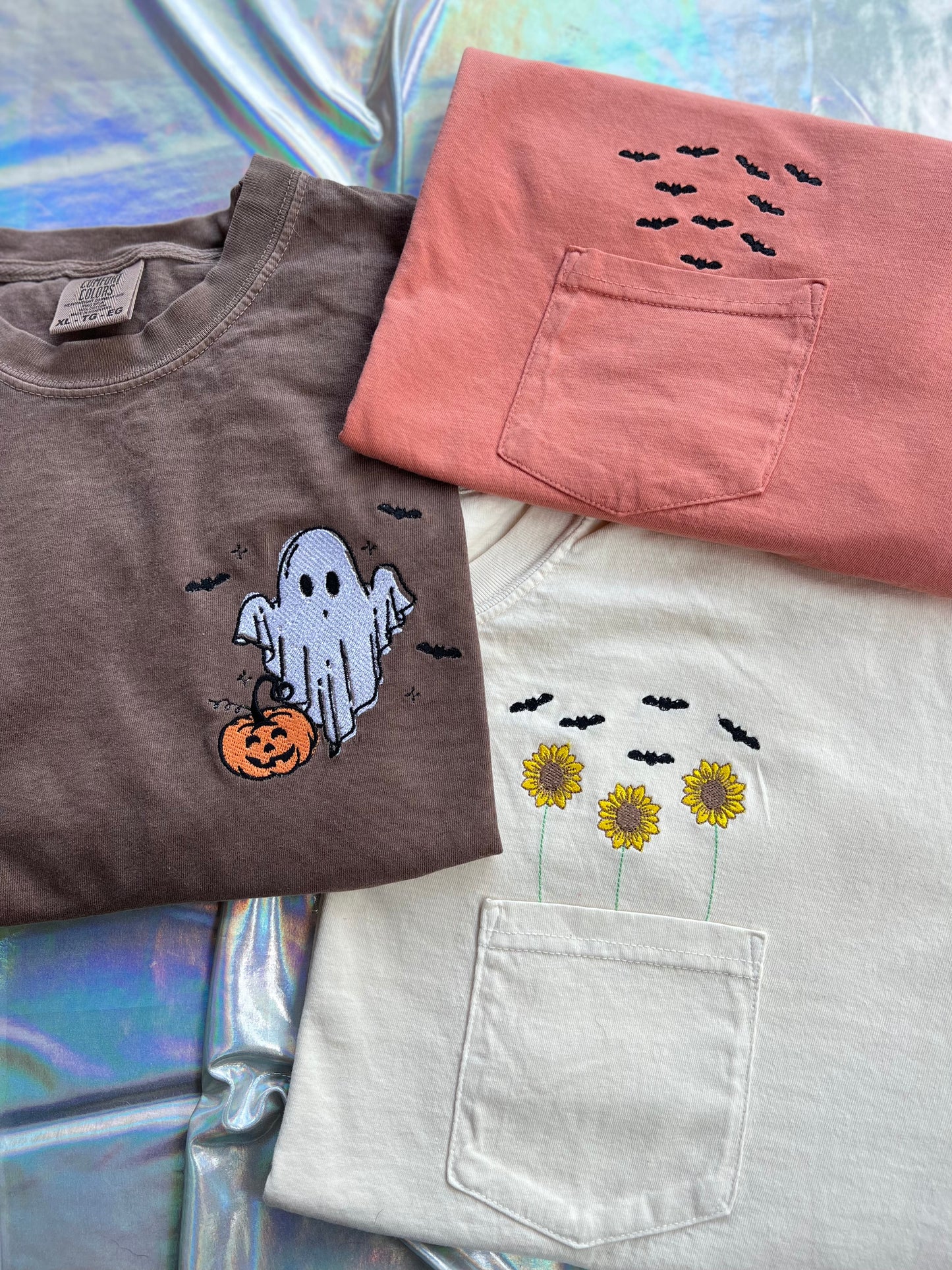 Fall Embroidered Pocket Tees