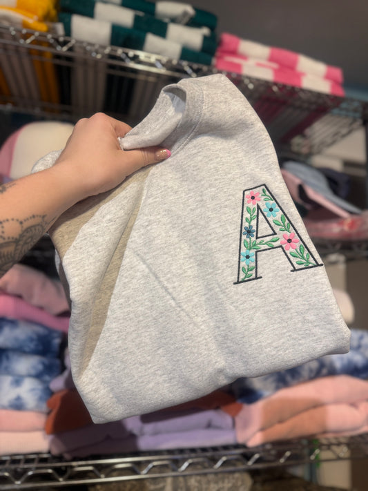 Floral A Initial Crewneck