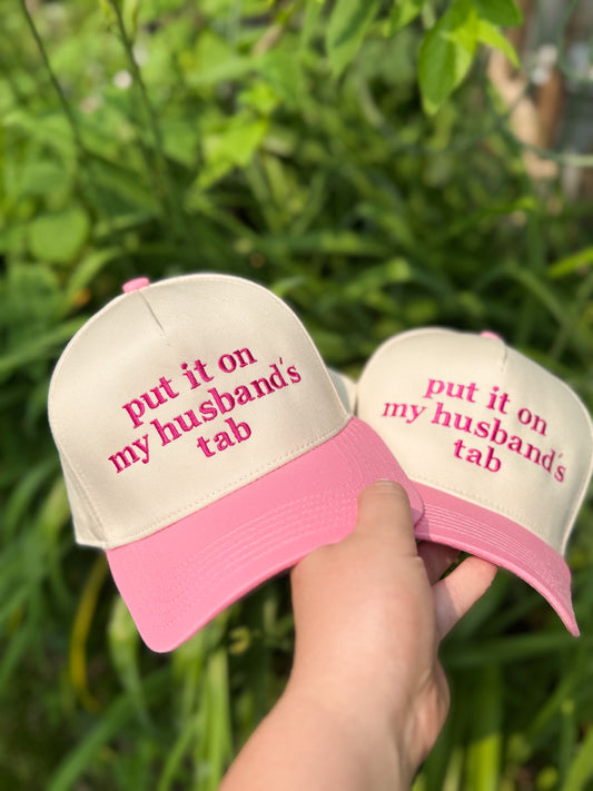 Put it on my husand's tab Embroidered Hat