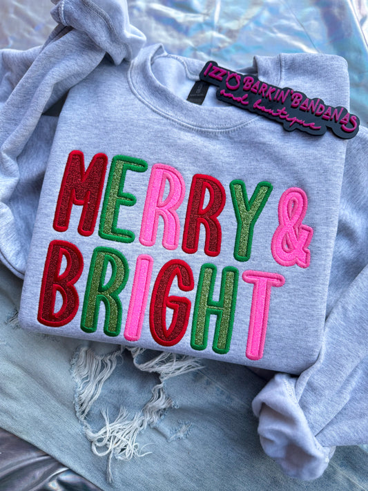 Merry & Bright Glitter Embroidered Crewneck