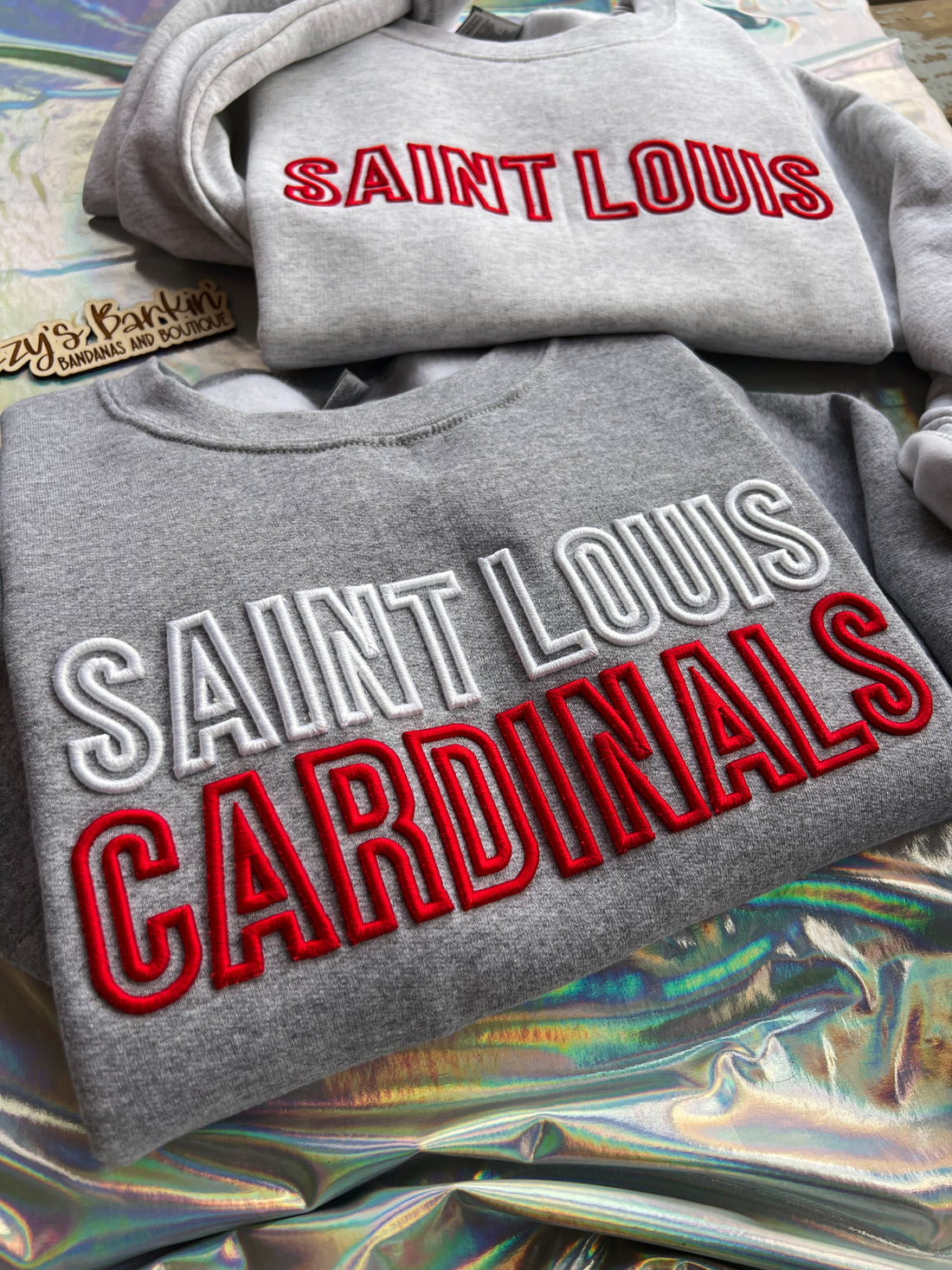 3D Puff Embroidered Saint Louis Crewneck Izzy's Barkin' Bandanas