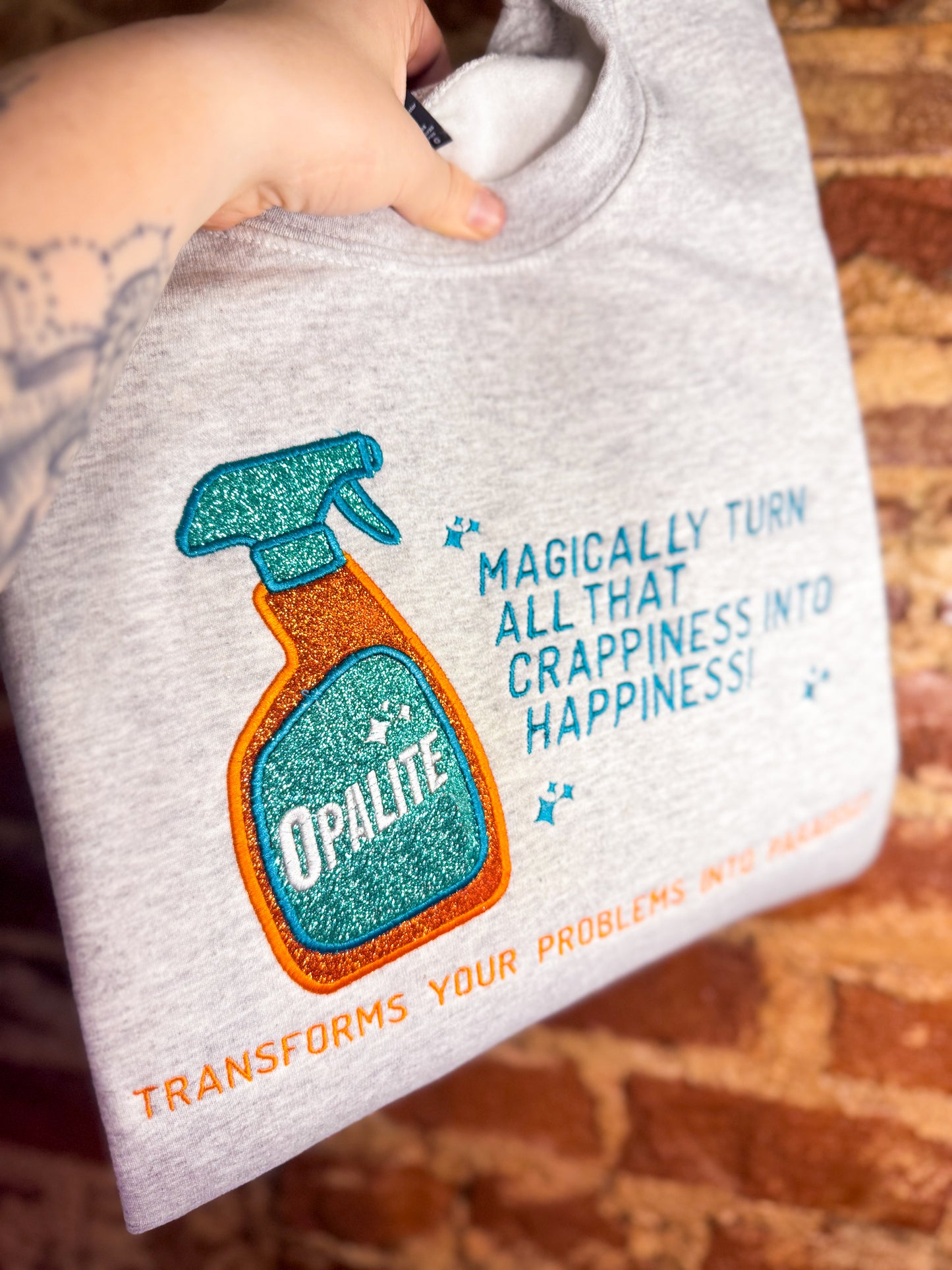 OPALITE Spray Bottle Glitter Crewneck
