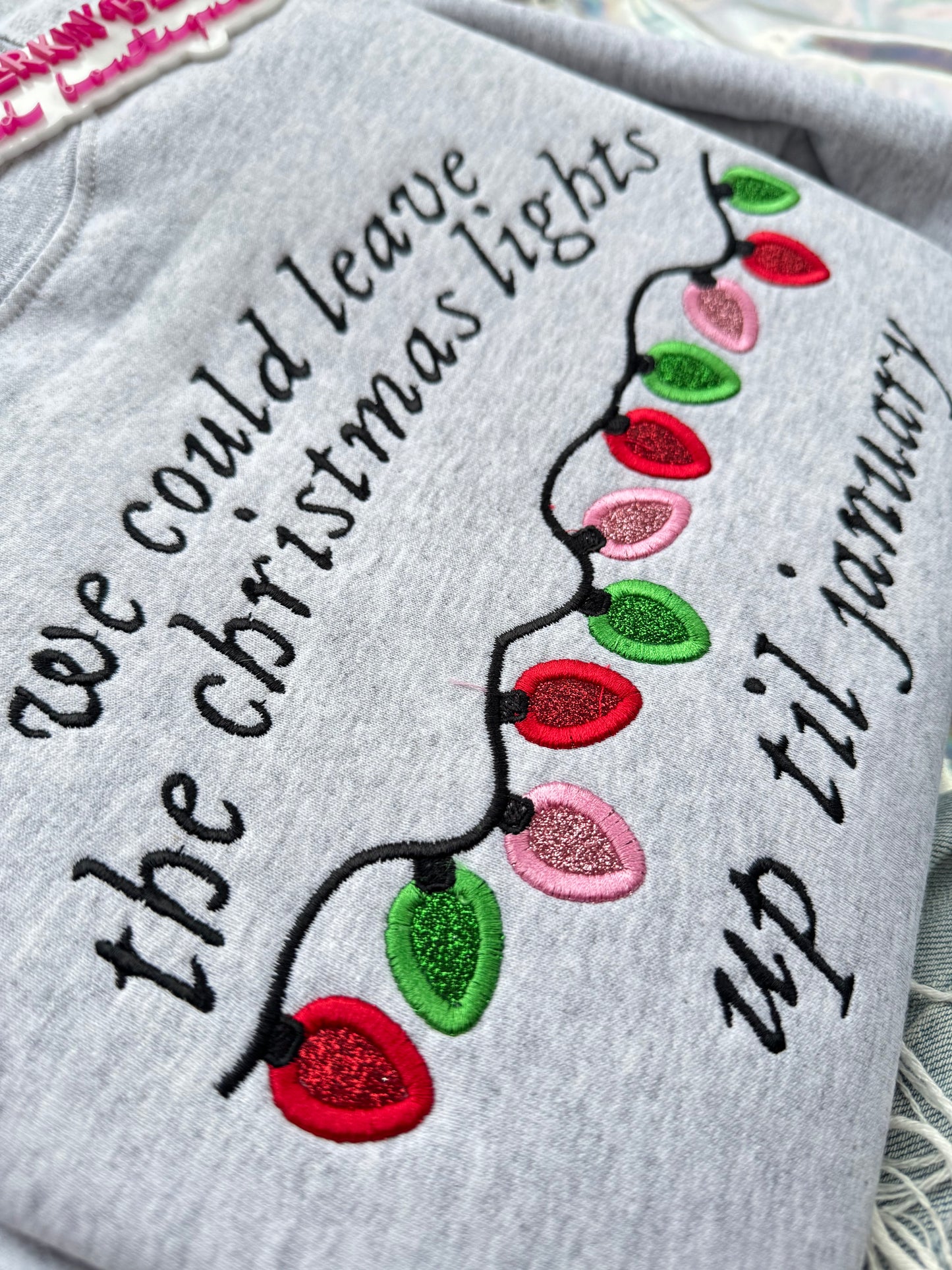 Christmas Lights Glitter Crewneck