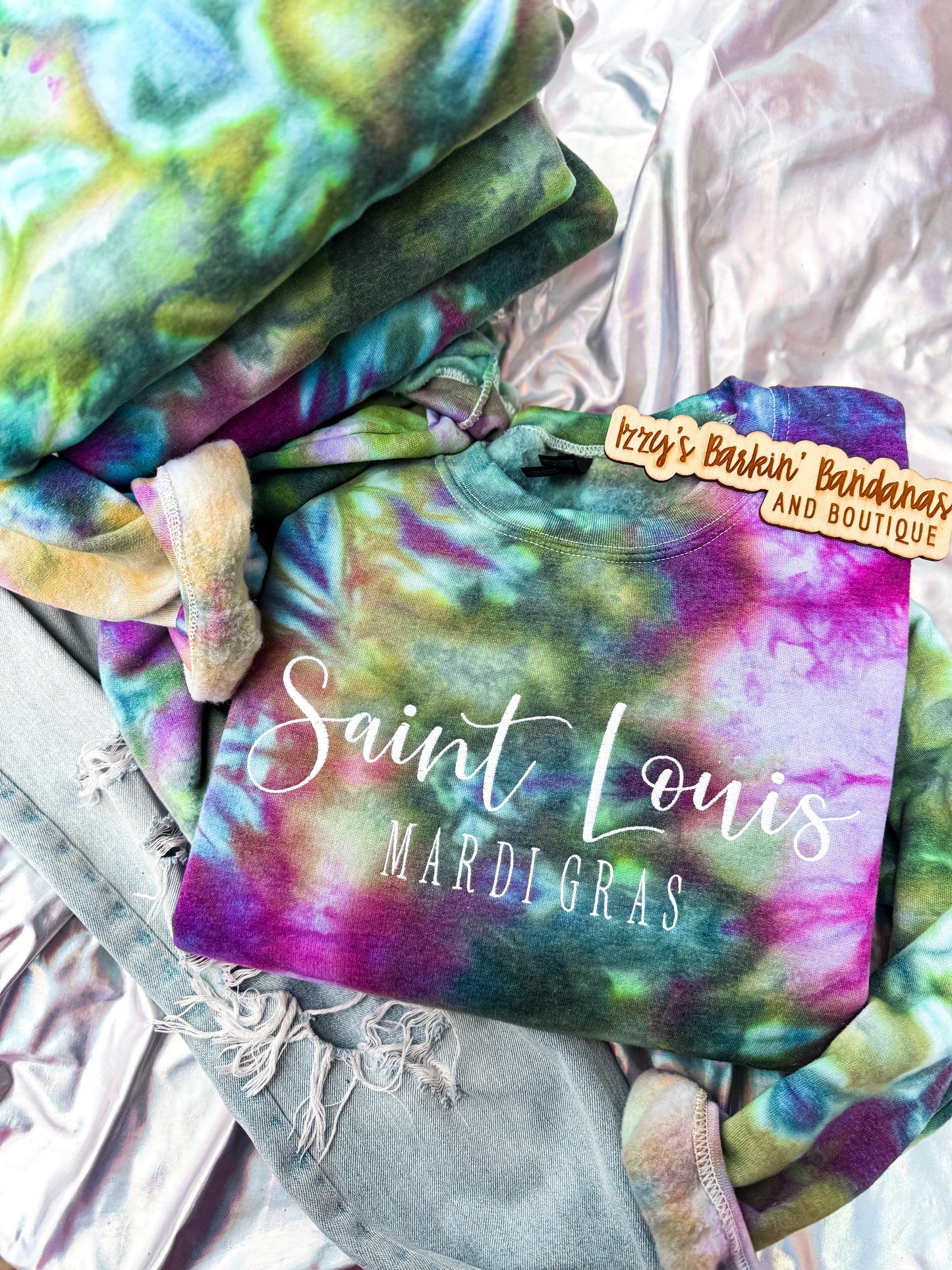 Tie Dye Saint Louis (customizable) Mardi Gras Crewneck