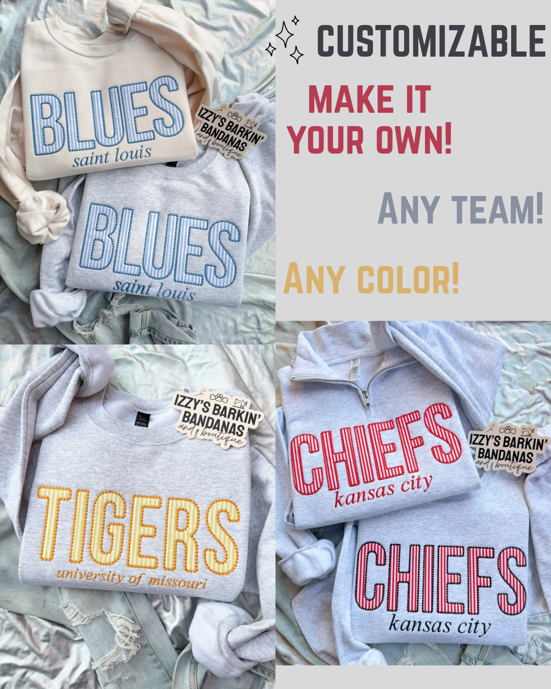 Striped CUSTOMIZED Team Crewneck/Quarter Zip