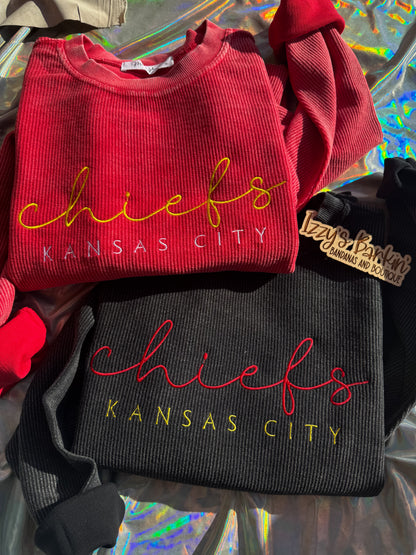 KC Embroidered Corded Crewneck