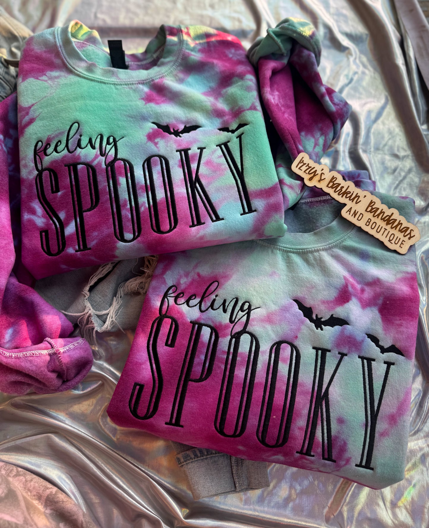 Magenta/green Feeling SPOOKY Tie Dye Crewneck