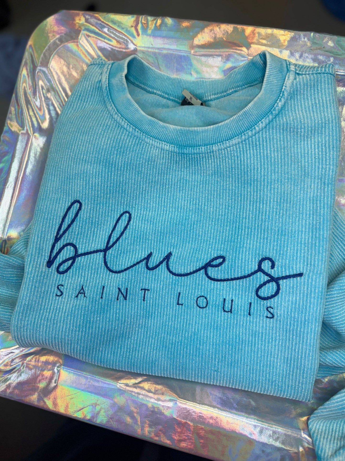 IMPERFECT: Light Blue Corded STL Hockey Crewneck