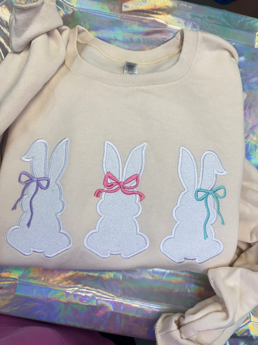 2XL White Glitter Bunnies Crewneck
