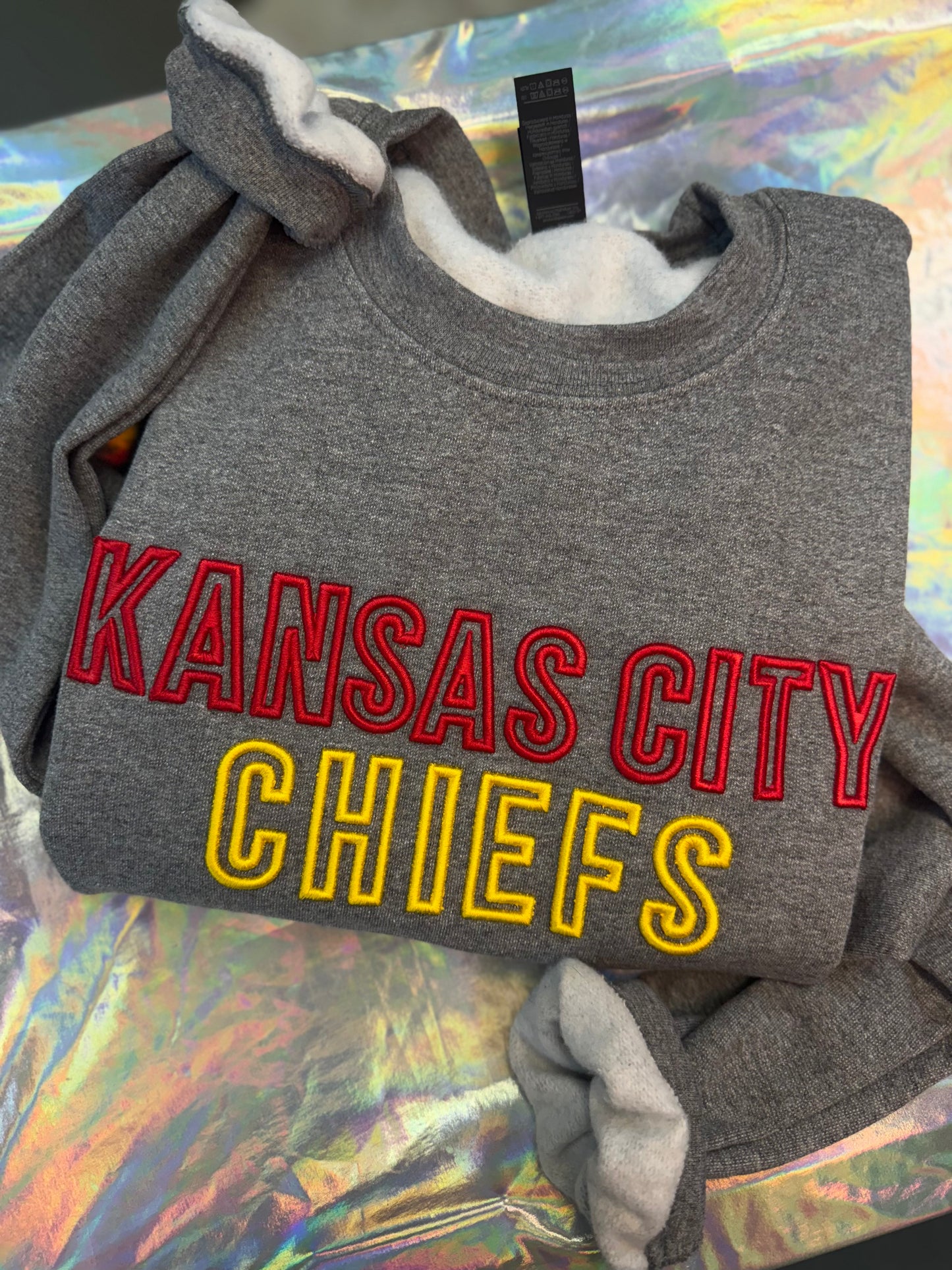 KC Football 3D PUFF Embroidered Crewneck