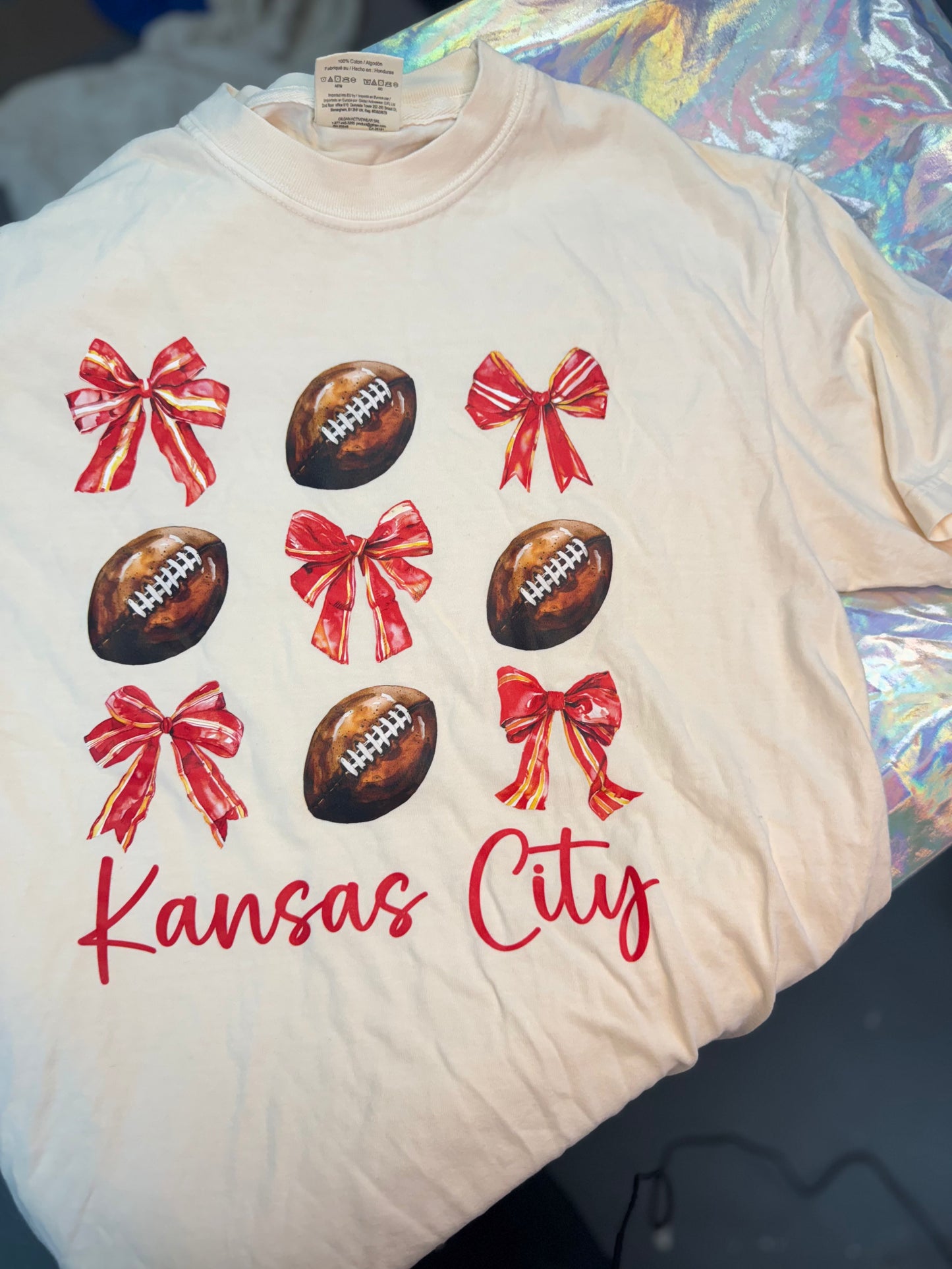 Football and Bow Kansas City Tee