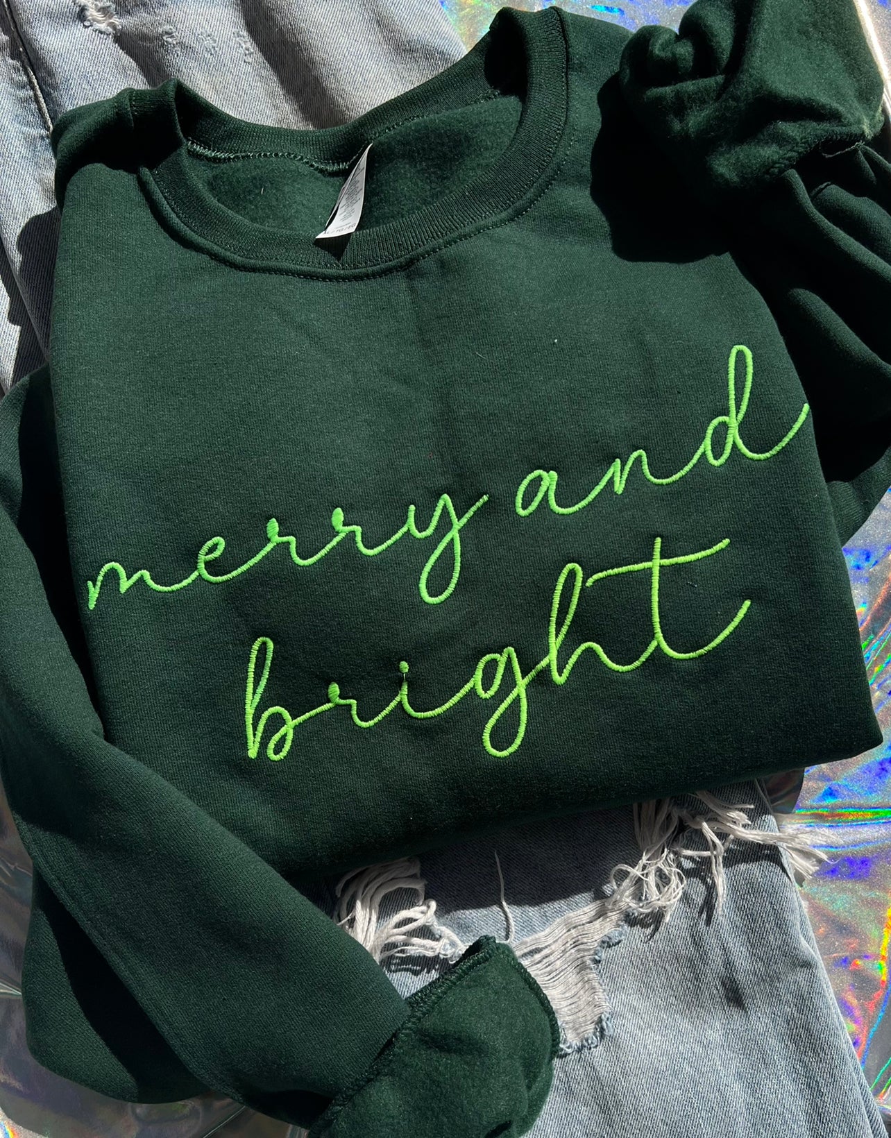 Merry and Bright Embroidered Sweatshirt