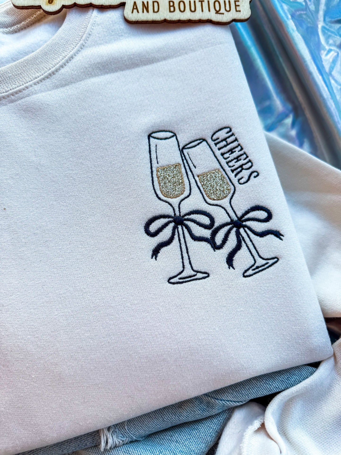 Glitter Cheers Champagne Crewneck