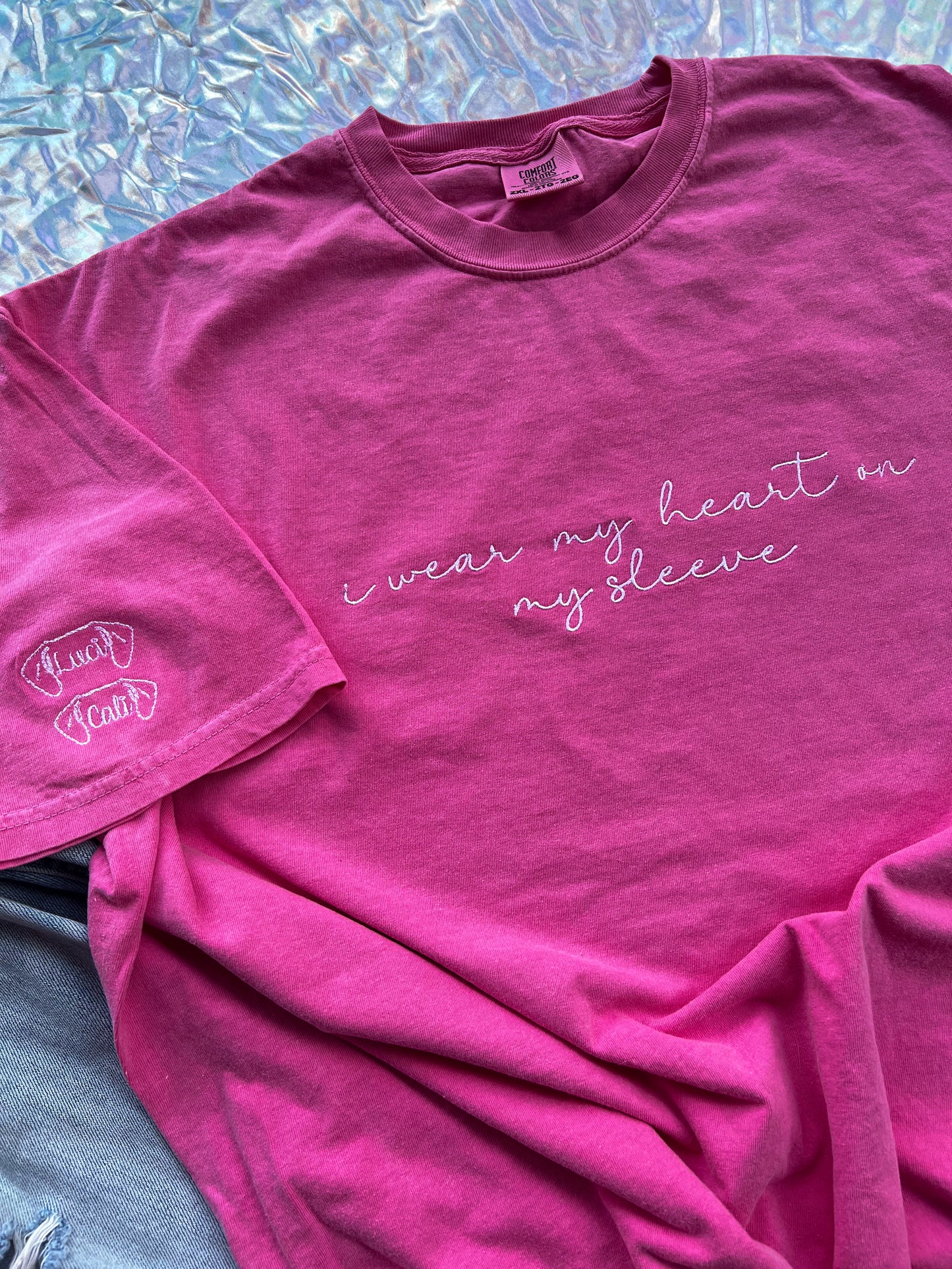 I wear my heart on my sleeve Embroidered Tee