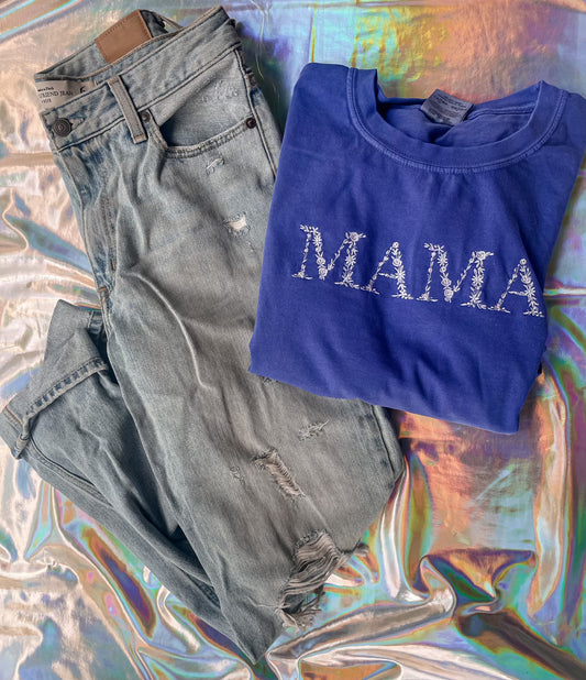 Dark Blue Floral MAMA Tshirt