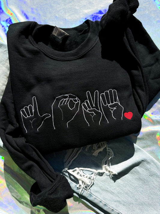Black ASL love Embroidered Sweatshirt