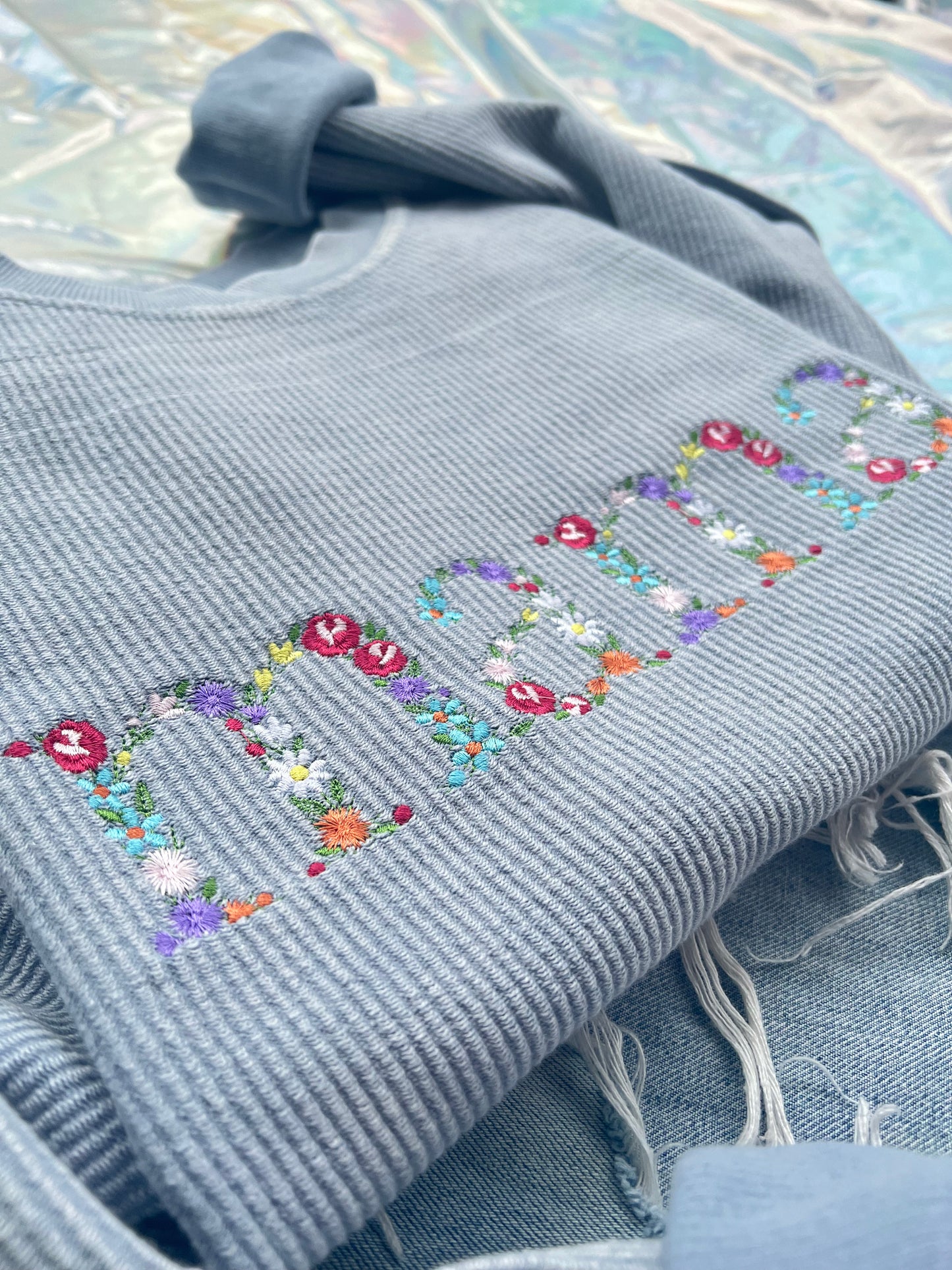 Floral mama Embroidered Corded Crewneck