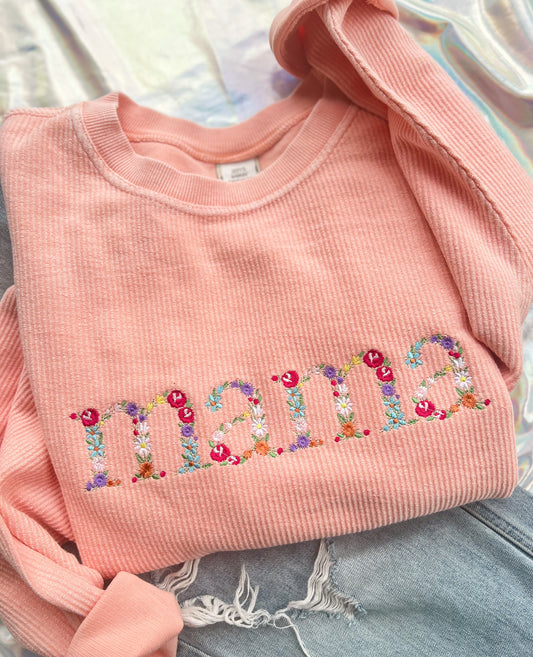 Floral mama Embroidered Corded Crewneck