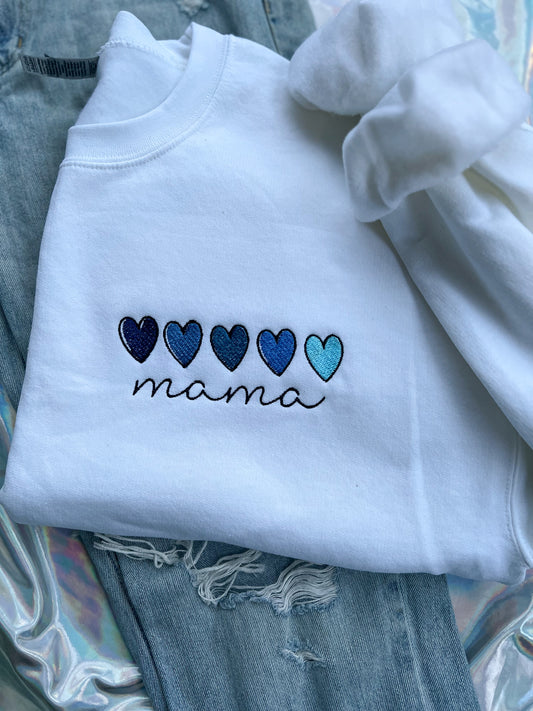 Blue Mama Embroidered Heart Sweatshirt
