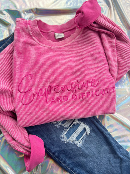 Expensive and Difficult Embroidered Corded Crewneck