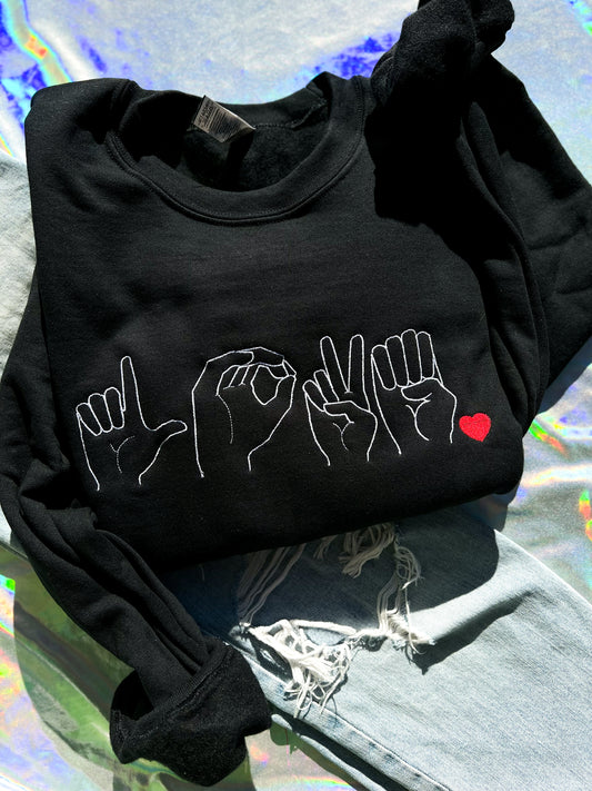 LOVE Sign Language Embroidered Sweatshirt