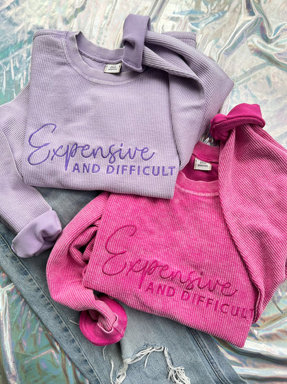 Expensive and Difficult Embroidered Corded Crewneck