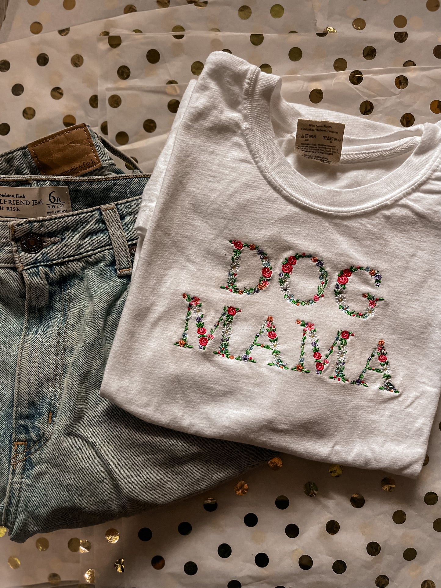 Dog Mama Embroidered Floral Tshirt