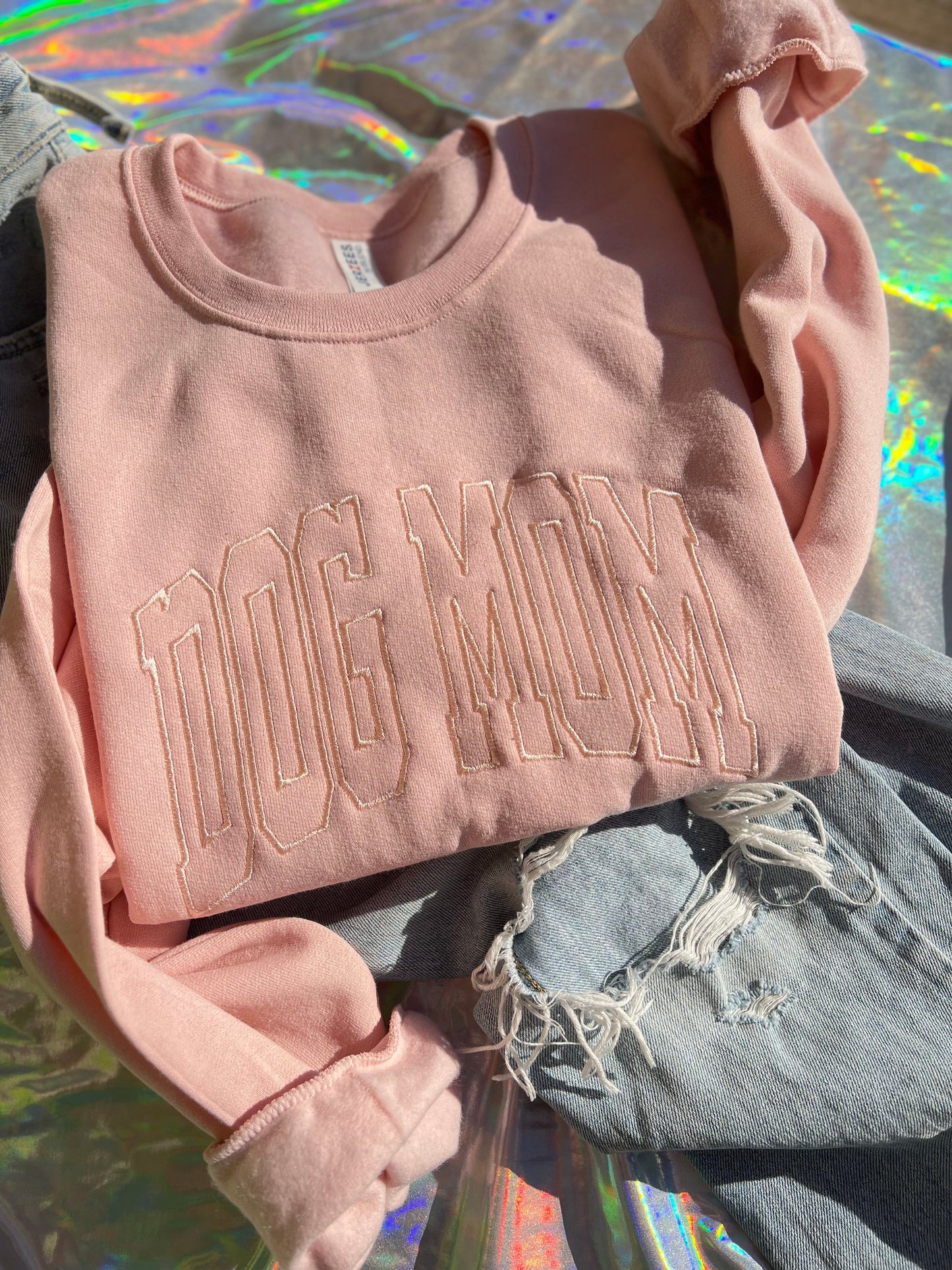 Blush Pink Embroidered Dog Mom Swestshirt